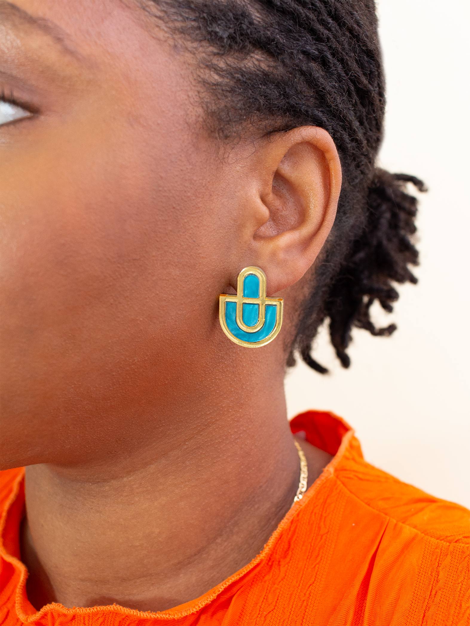 Devin 2 Aqua Gold Acrylic Stud Earrings