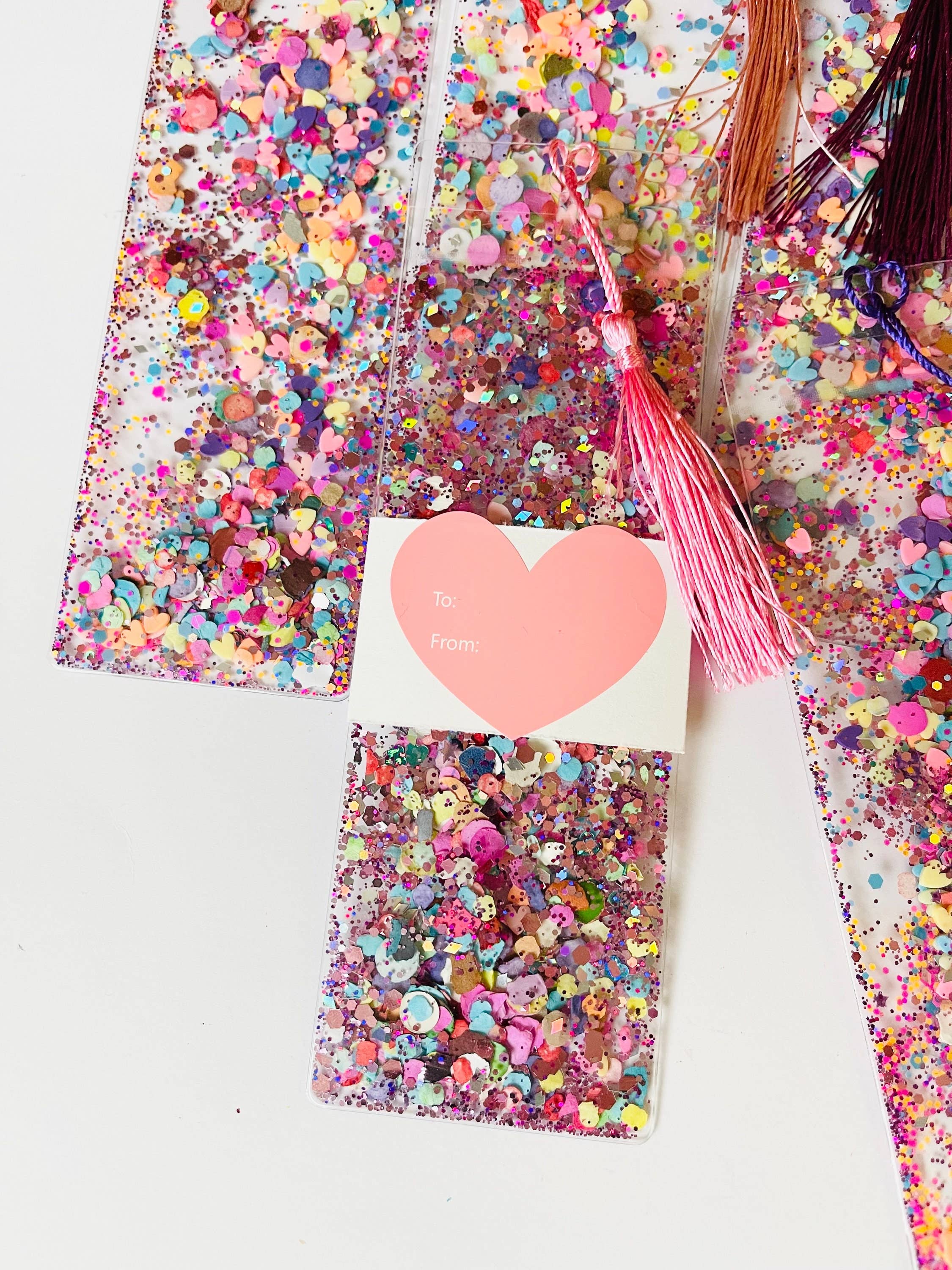 Valentine’s Day Heart Glitter Shaker Bookmark