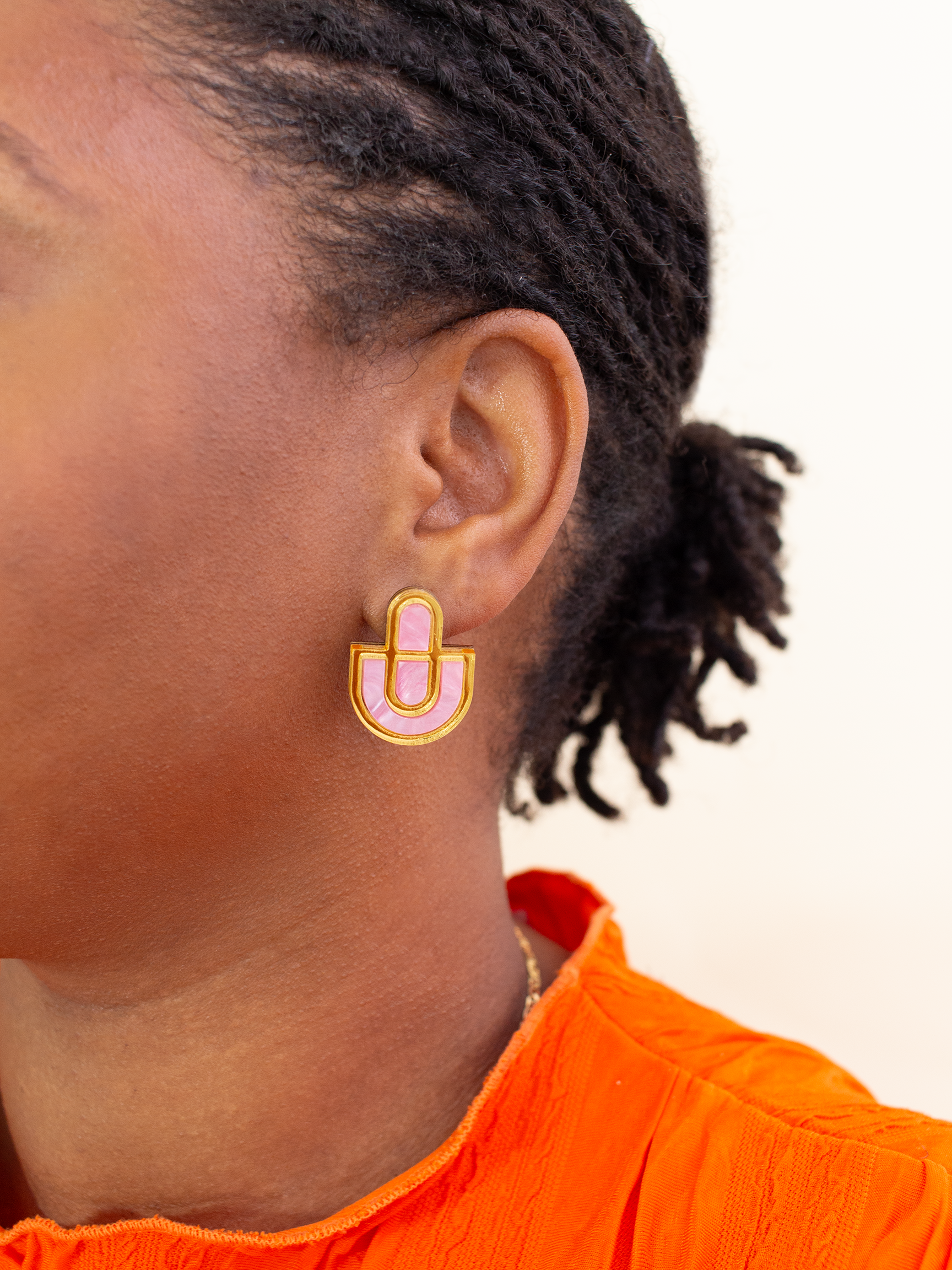 Devin 2 Pink Gold Acrylic Stud Earrings