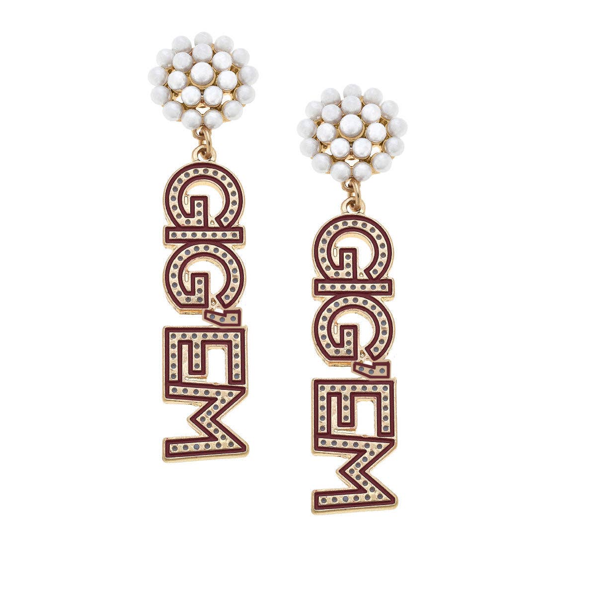Gig 'Em Pearl Cluster Drop Earrings