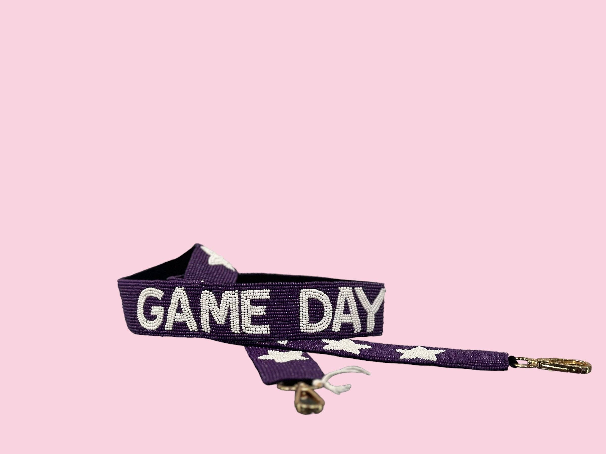 Purple & White Game Day Beaded Purse Strap