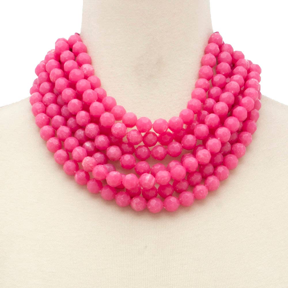 Fuchsia Chunky Beaded Layered Necklace