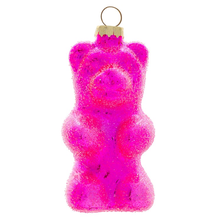 Sour Gummy Bear Pink Glass Ornament