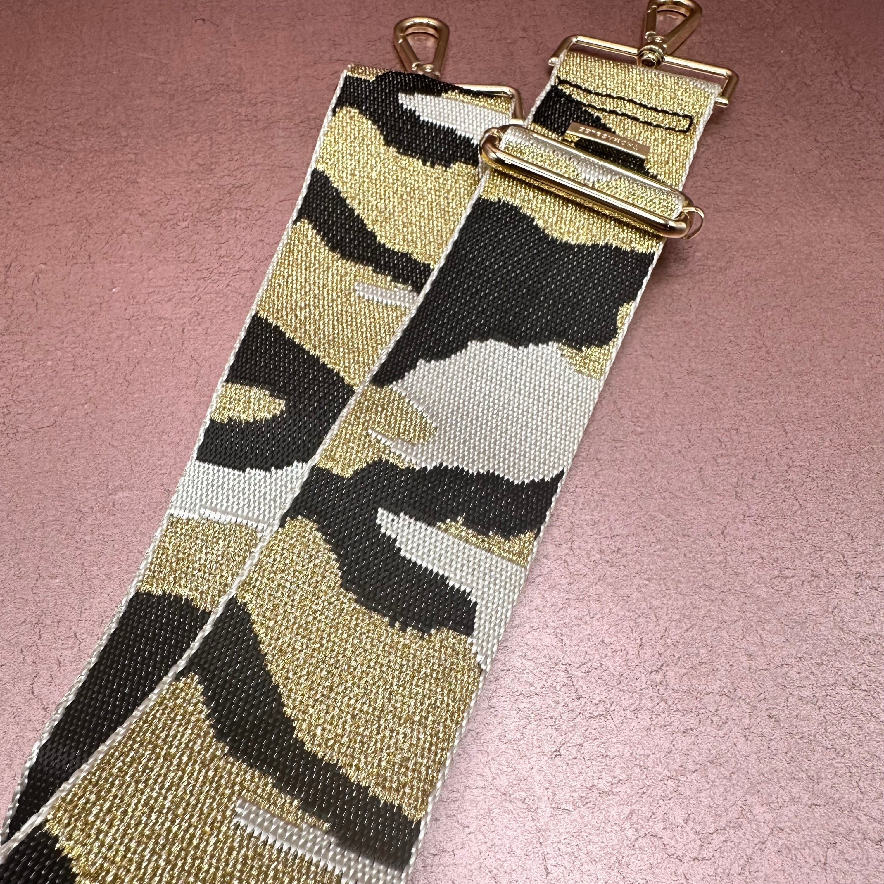 Black White and Gold Camo Purse Strap