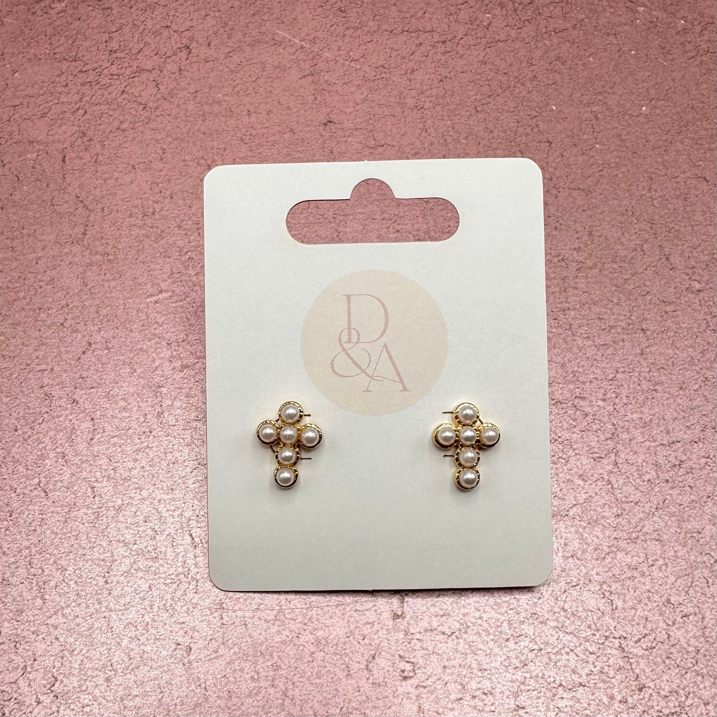 Dainty Cross Stud Earrings Pearls