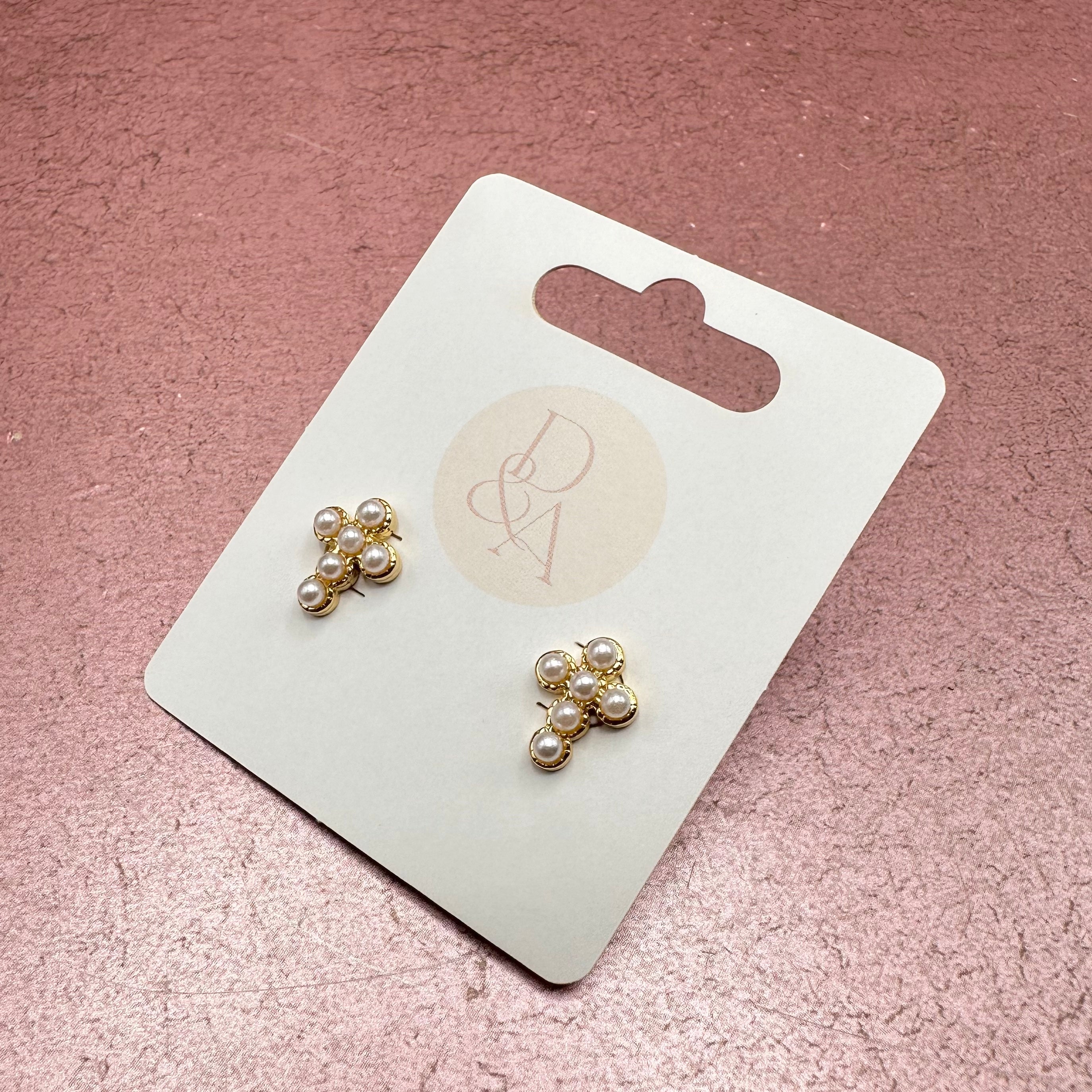Dainty Cross Stud Earrings Pearls