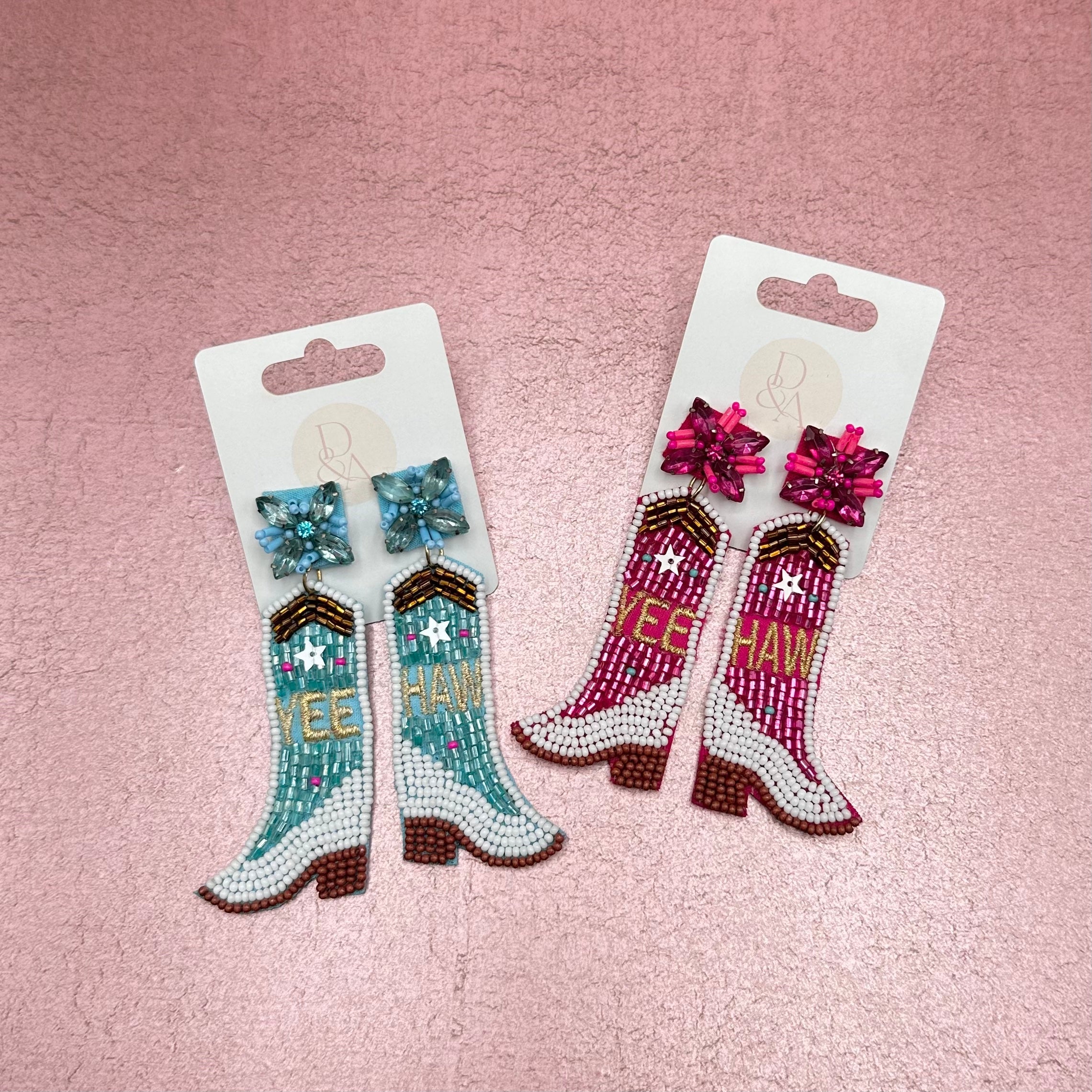 Yee Haw Beaded Boot Earrings Blue
