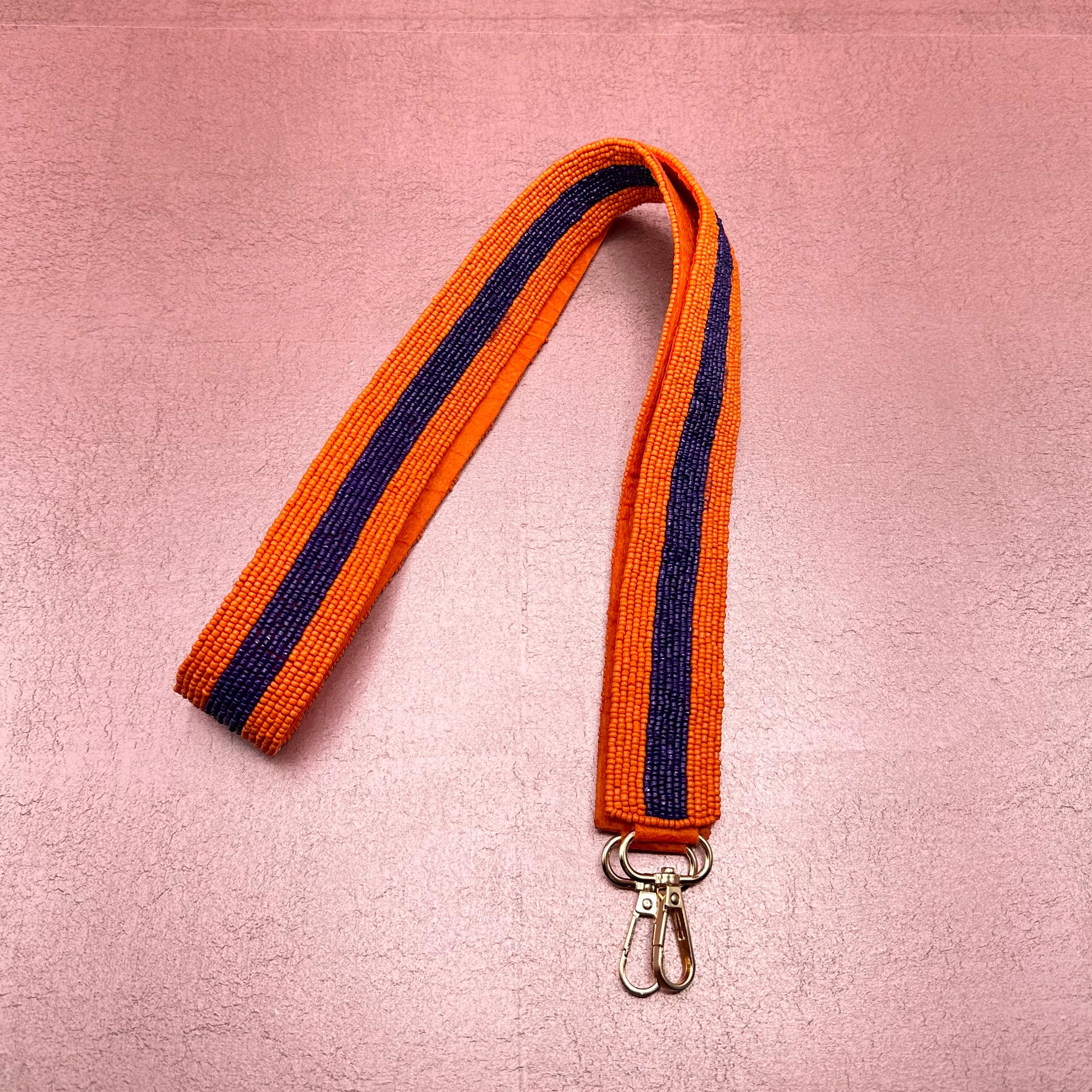 Orange With Blue Stripe Beaded Purse Strap