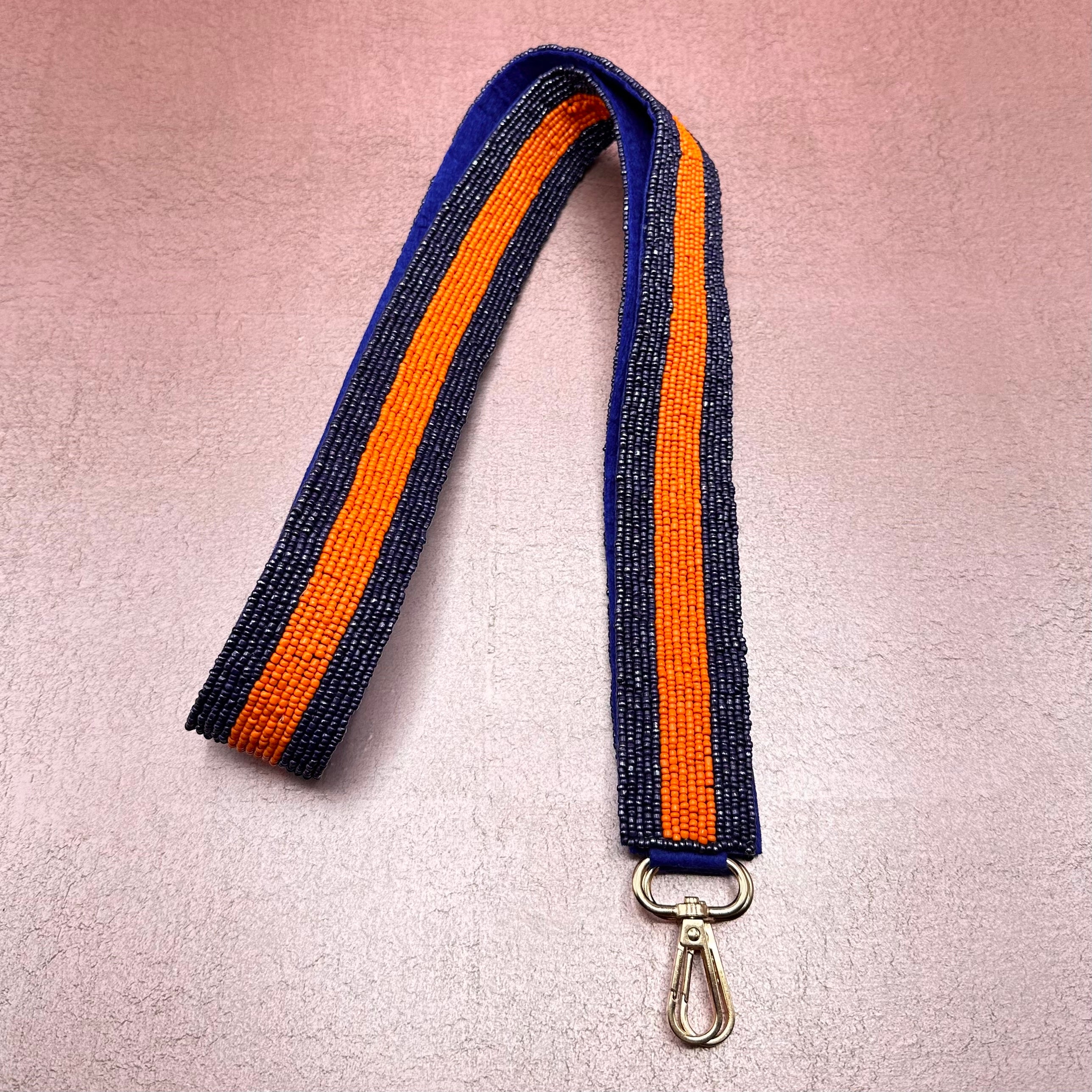 Blue With Orange Stripe Beaded Purse Strap
