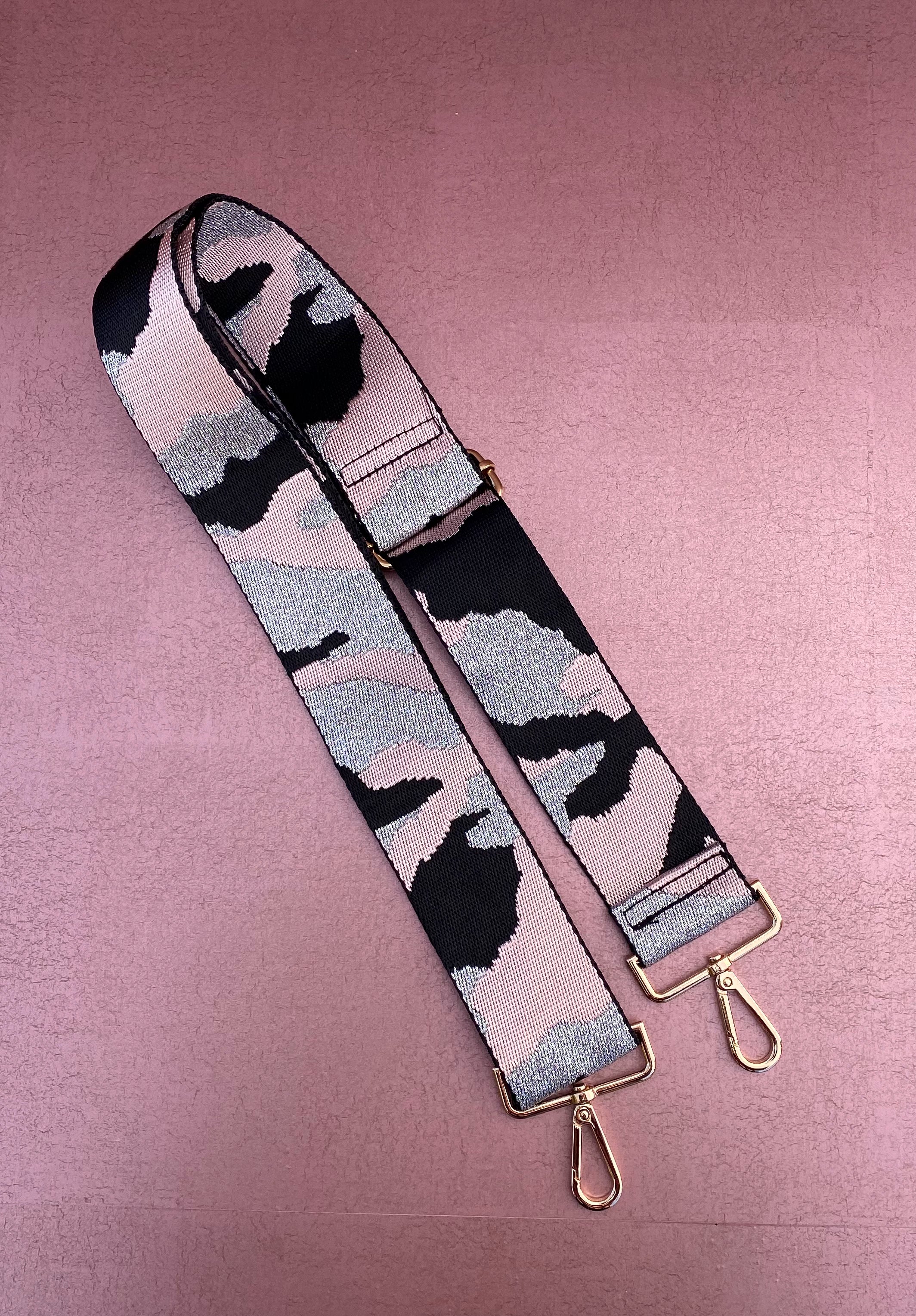 Pink Silver Black Camo Purse Strap