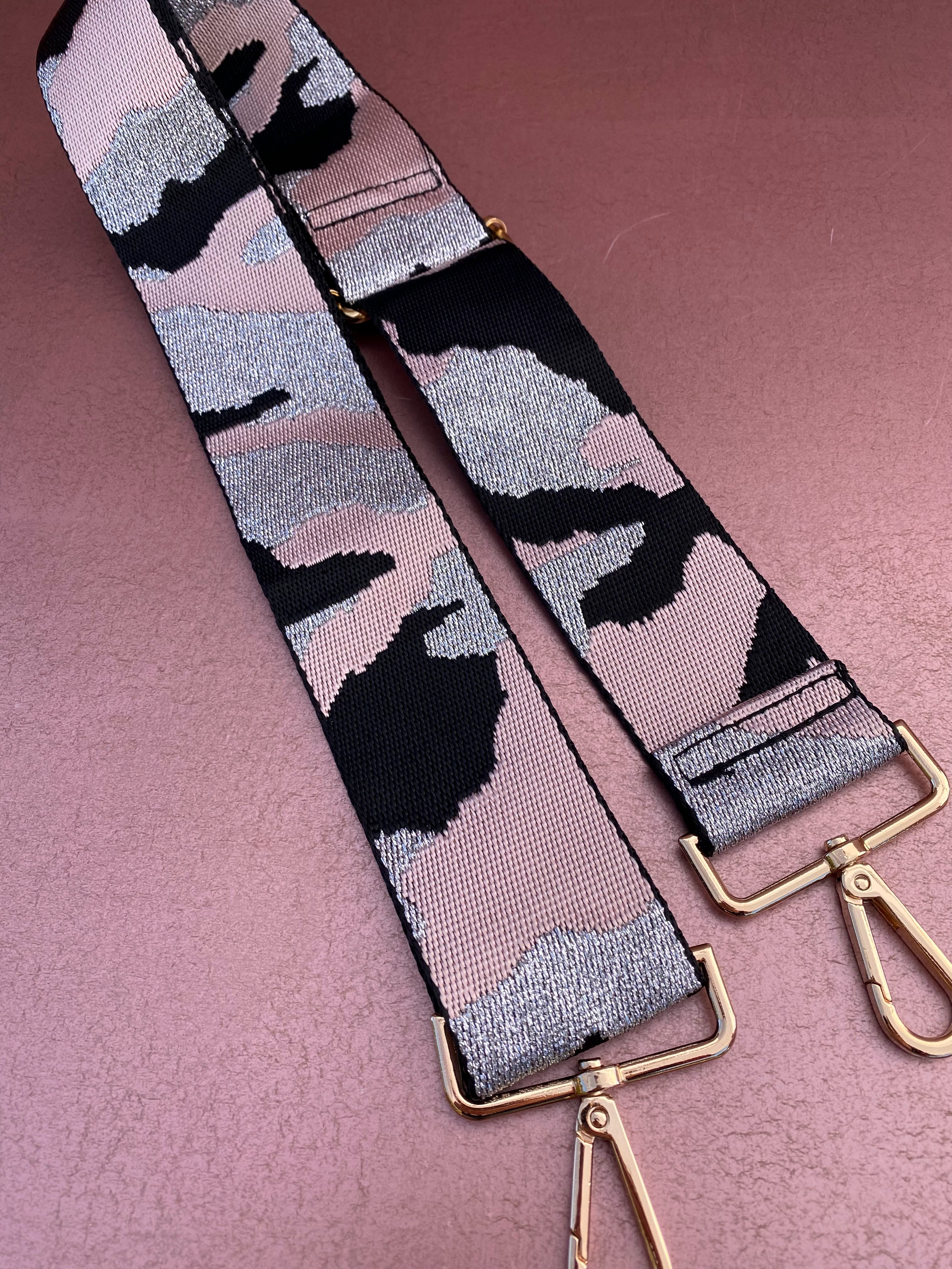 Pink Silver Black Camo Purse Strap