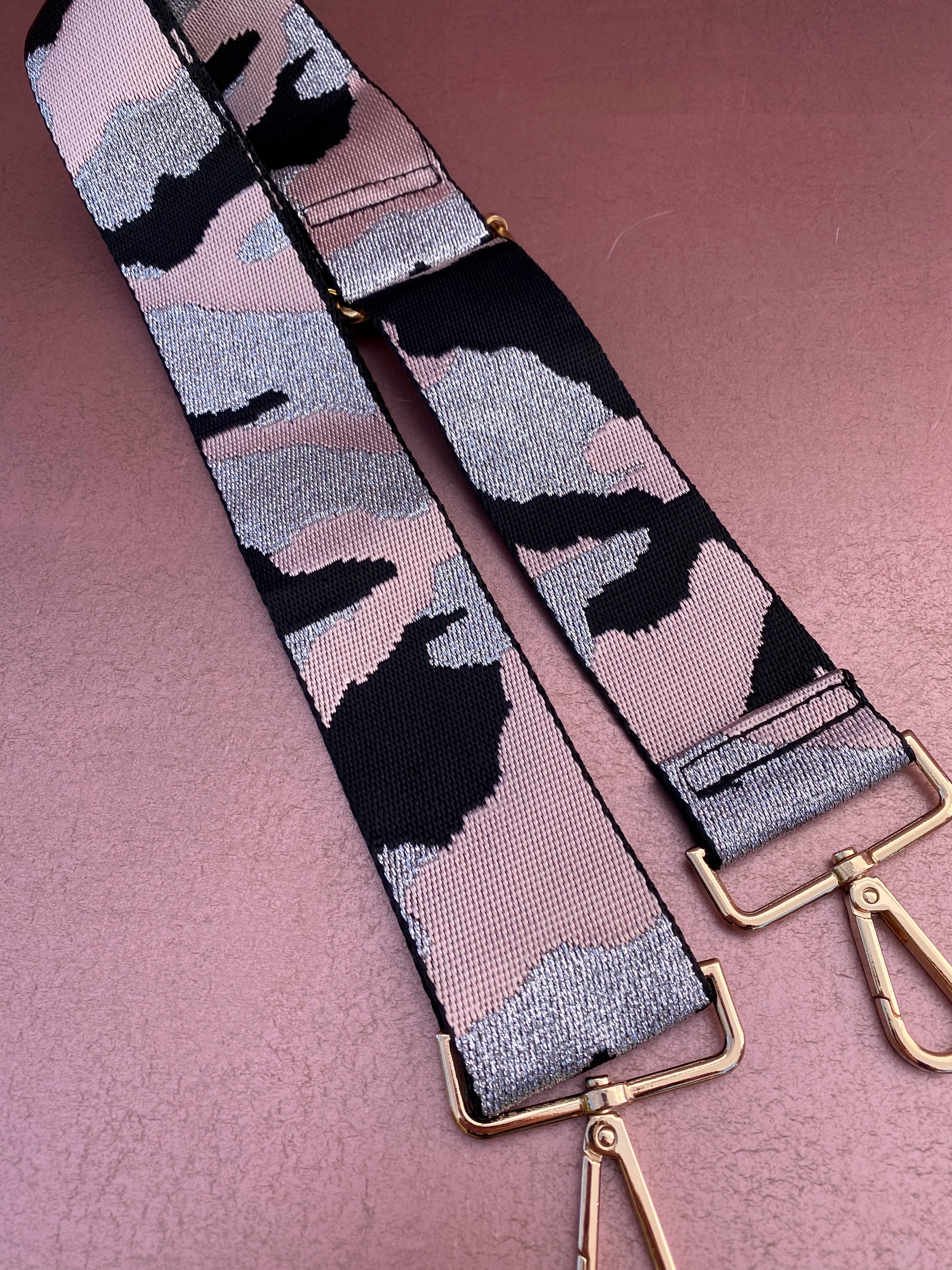 Pink Silver Black Camo Purse Strap