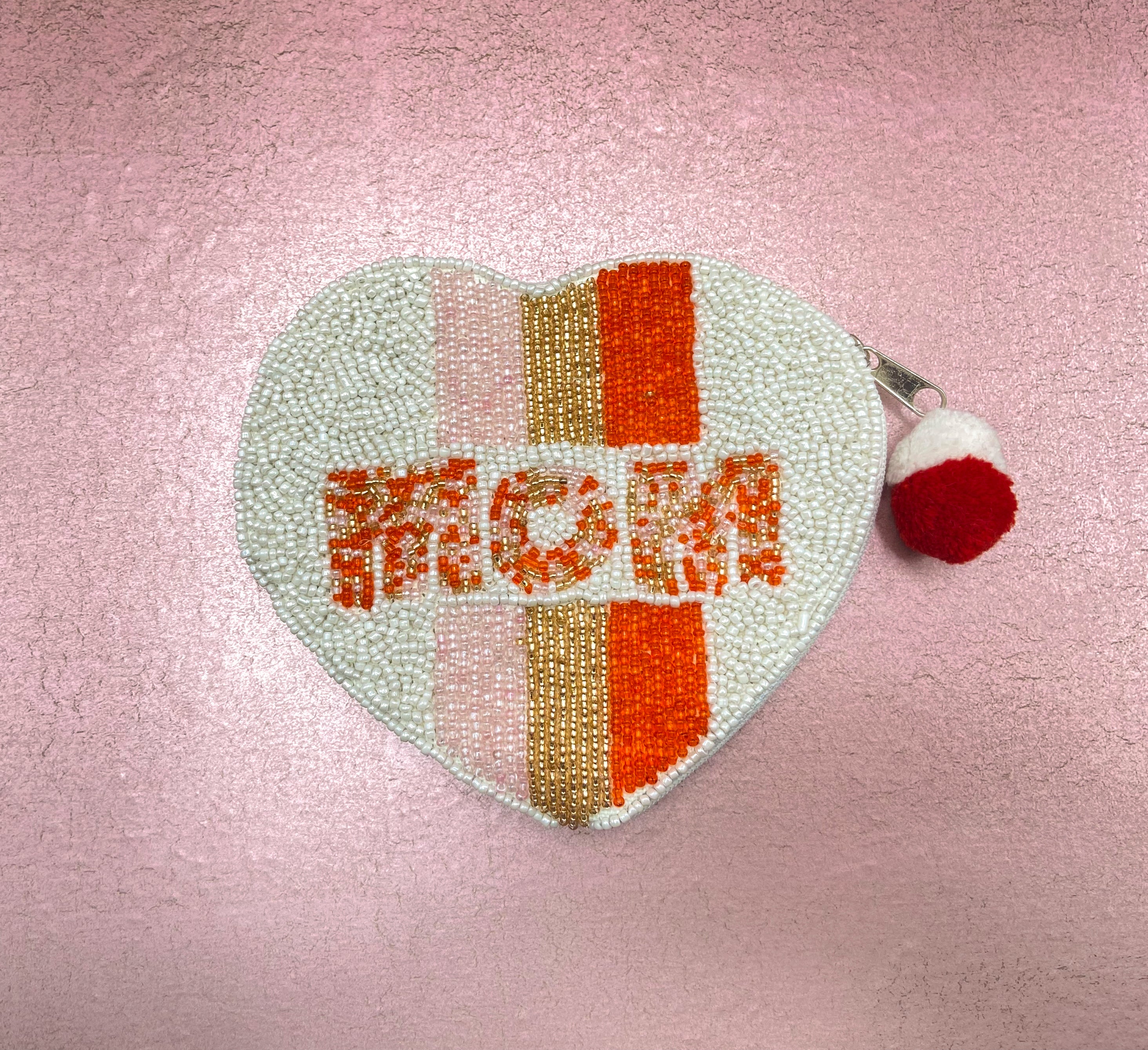 Mom Striped Beaded Pouch