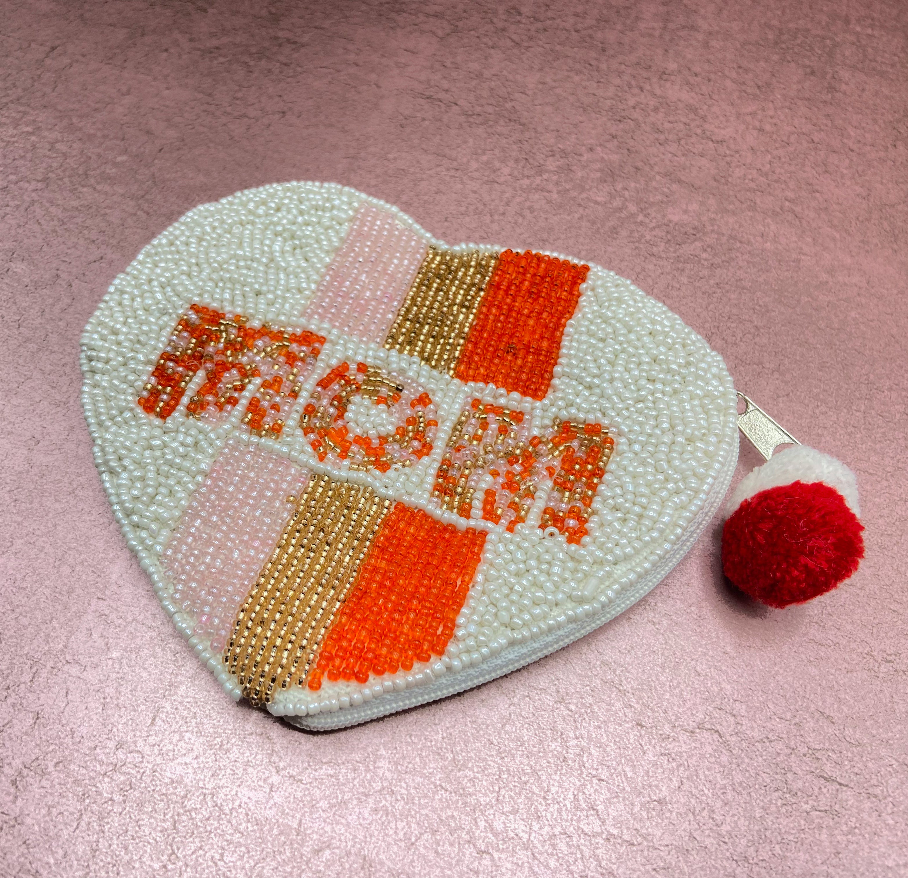 Mom Striped Beaded Pouch