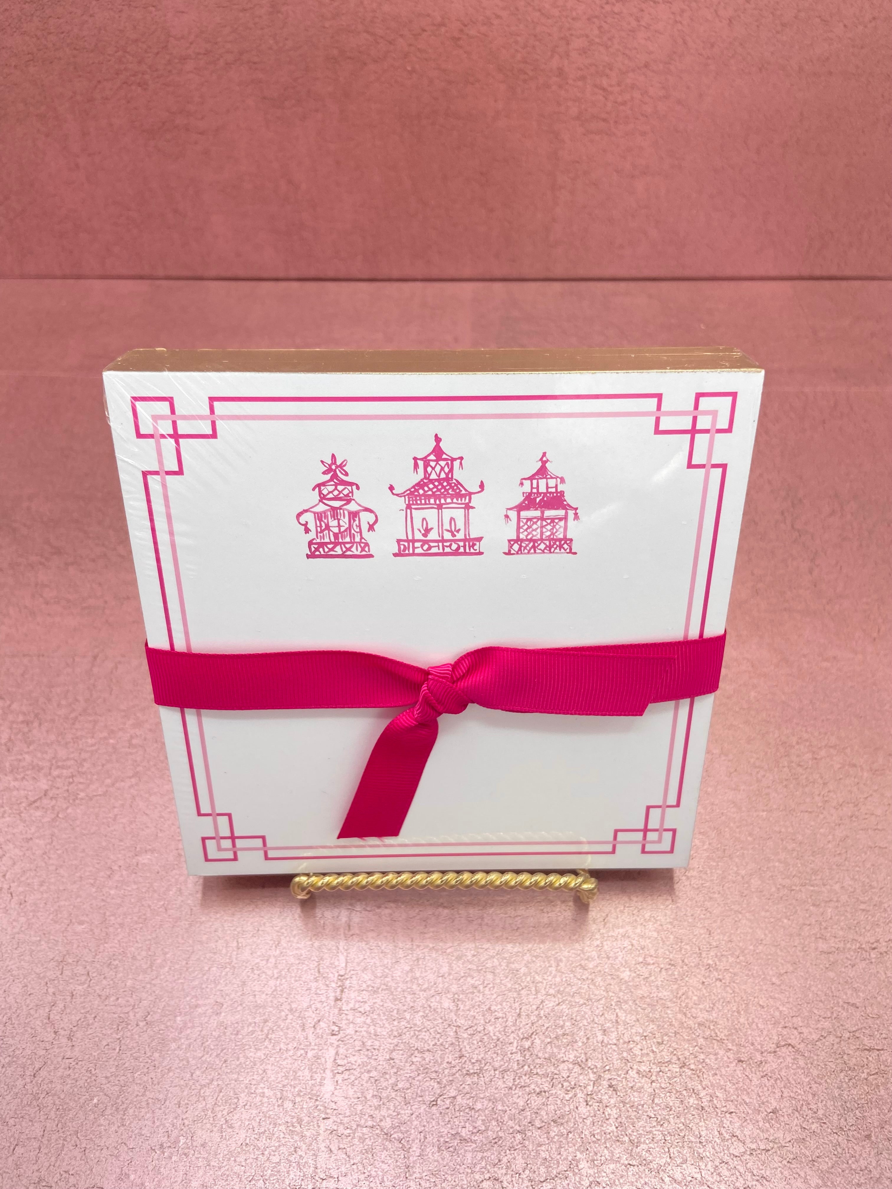 Handpainted Pink Pagoda Trio Luxe Notepad