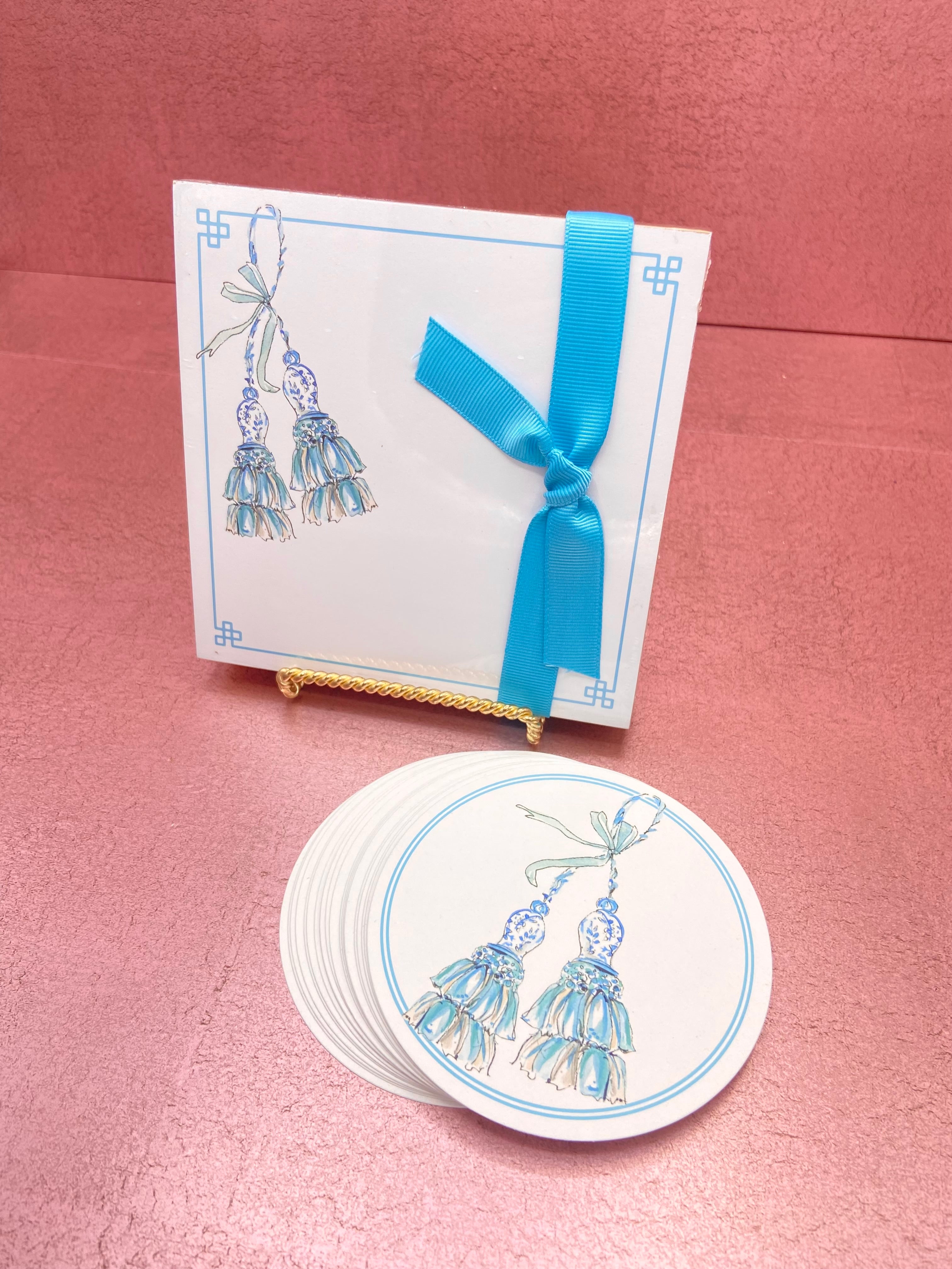Turquoise Tassel Paper Coasters