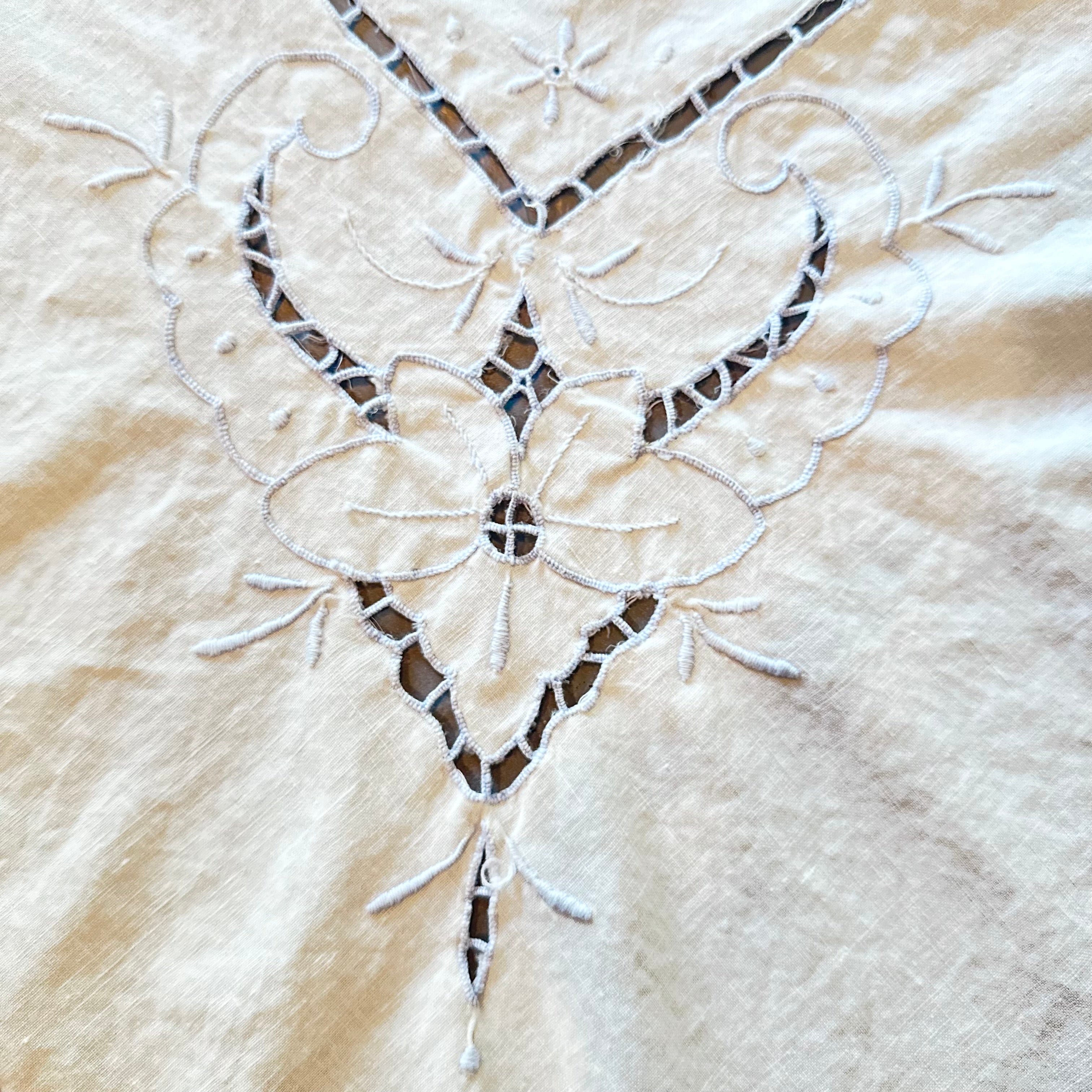 White and Light Blue Vintage Tablecloth