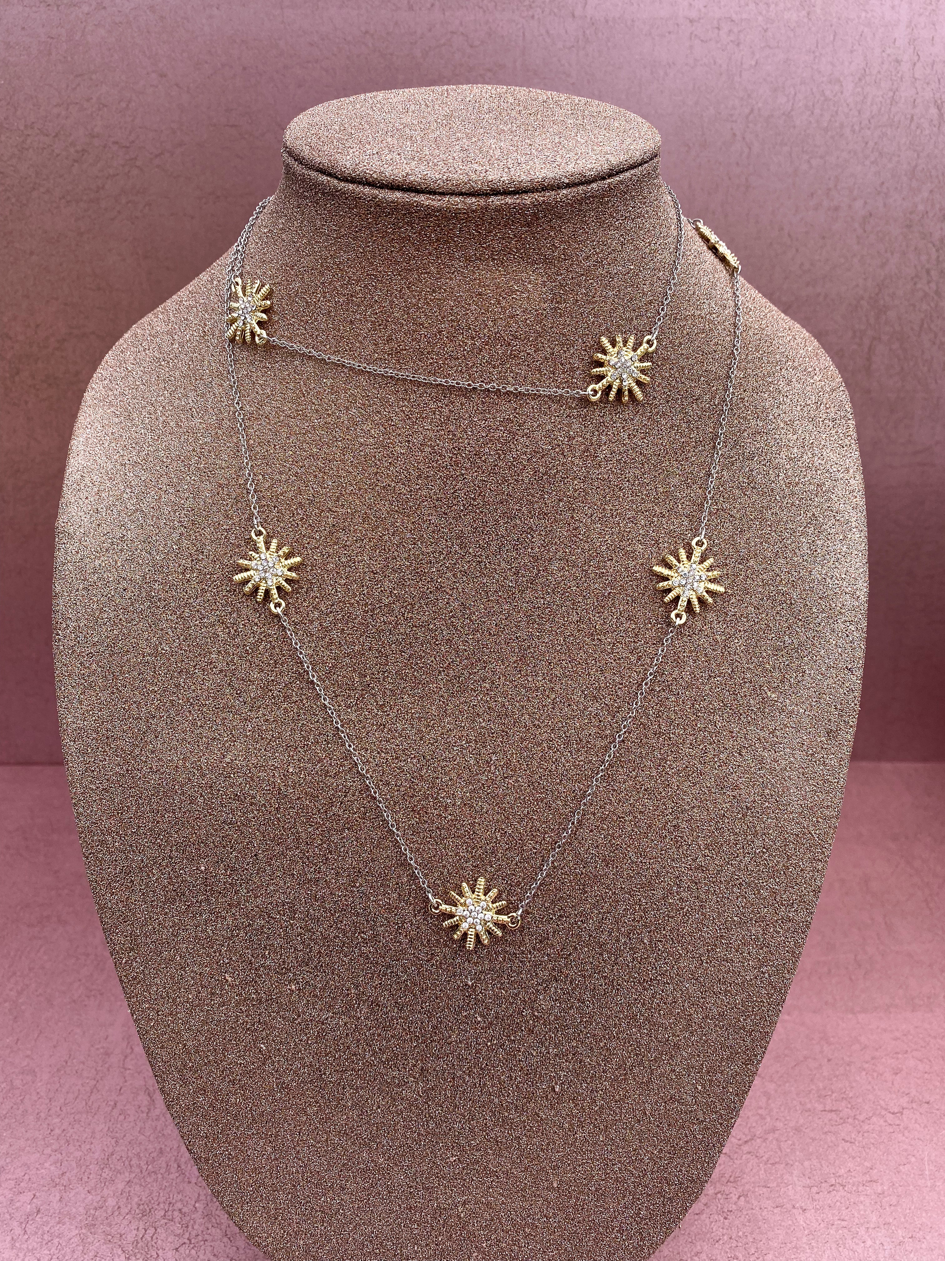 Gold Starburst Necklace with Gold or Silver Chain