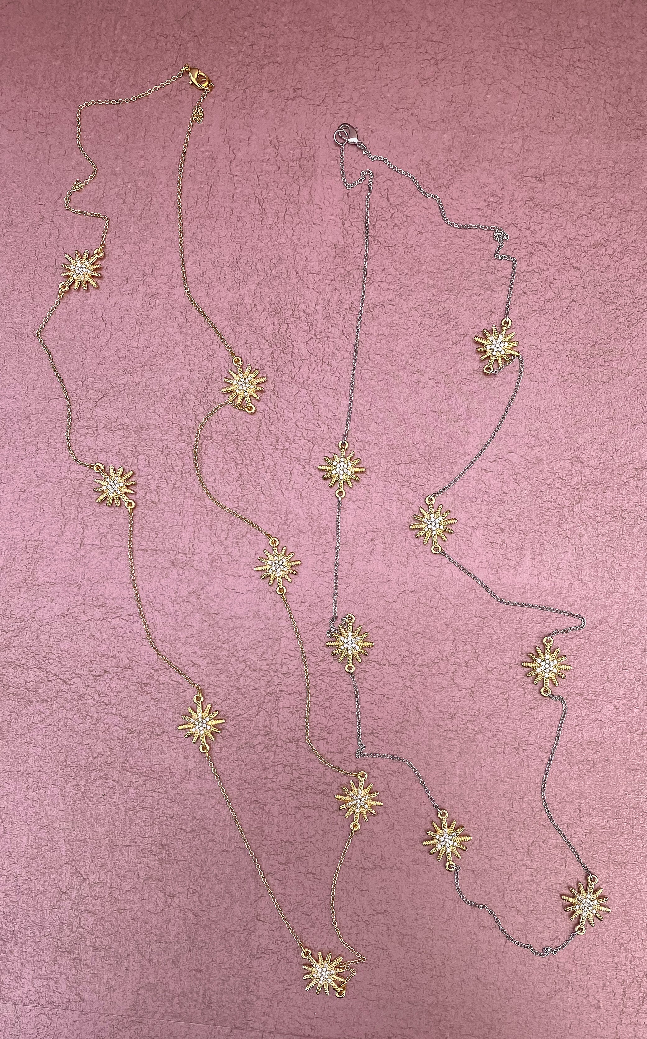 Gold Starburst Necklace with Gold or Silver Chain