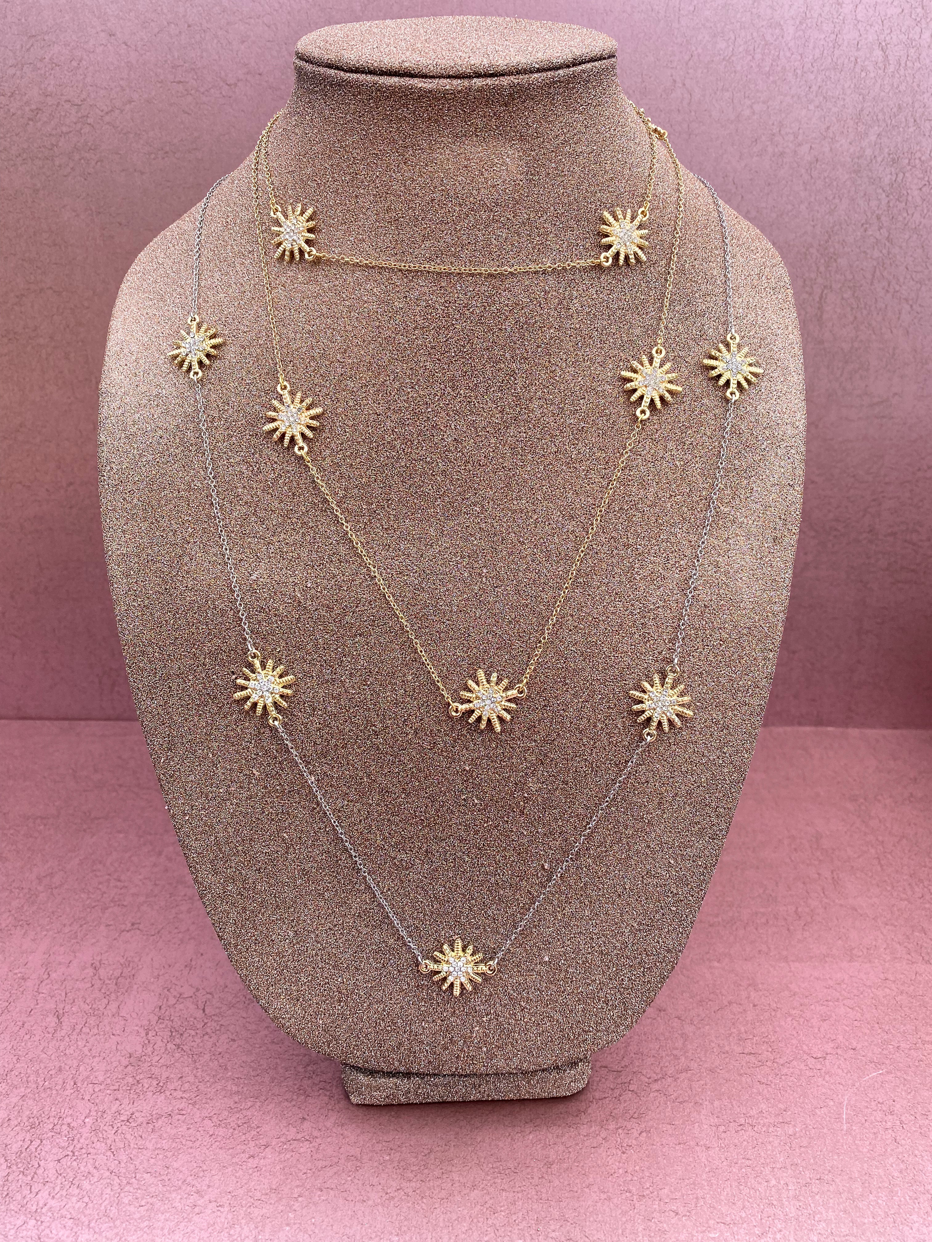 Gold Starburst Necklace with Gold or Silver Chain