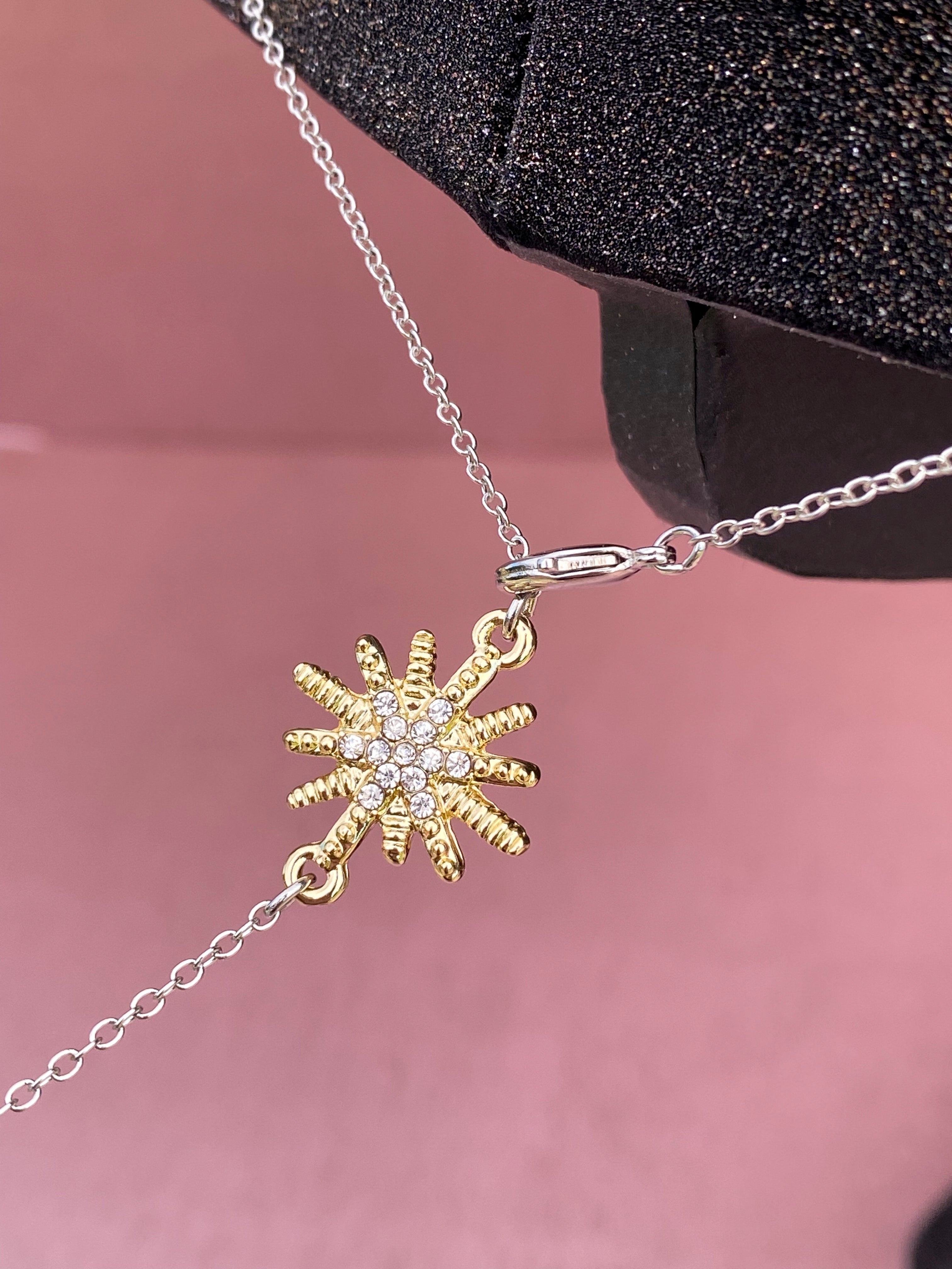 Gold Starburst Necklace with Gold or Silver Chain