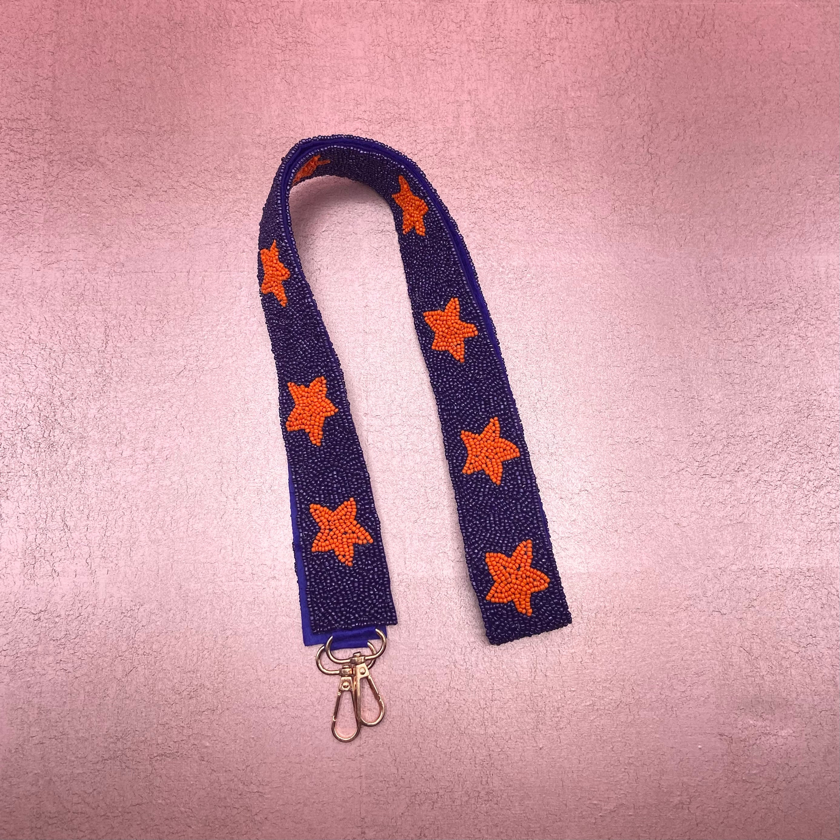 Orange Star & Navy Blue Beaded Purse Strap