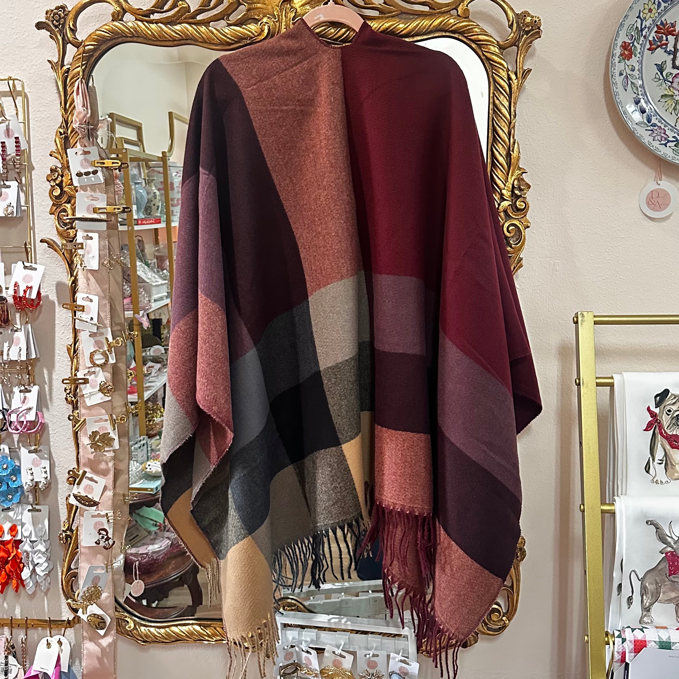 Cozy Kimono Plaid Burgundy/Brown