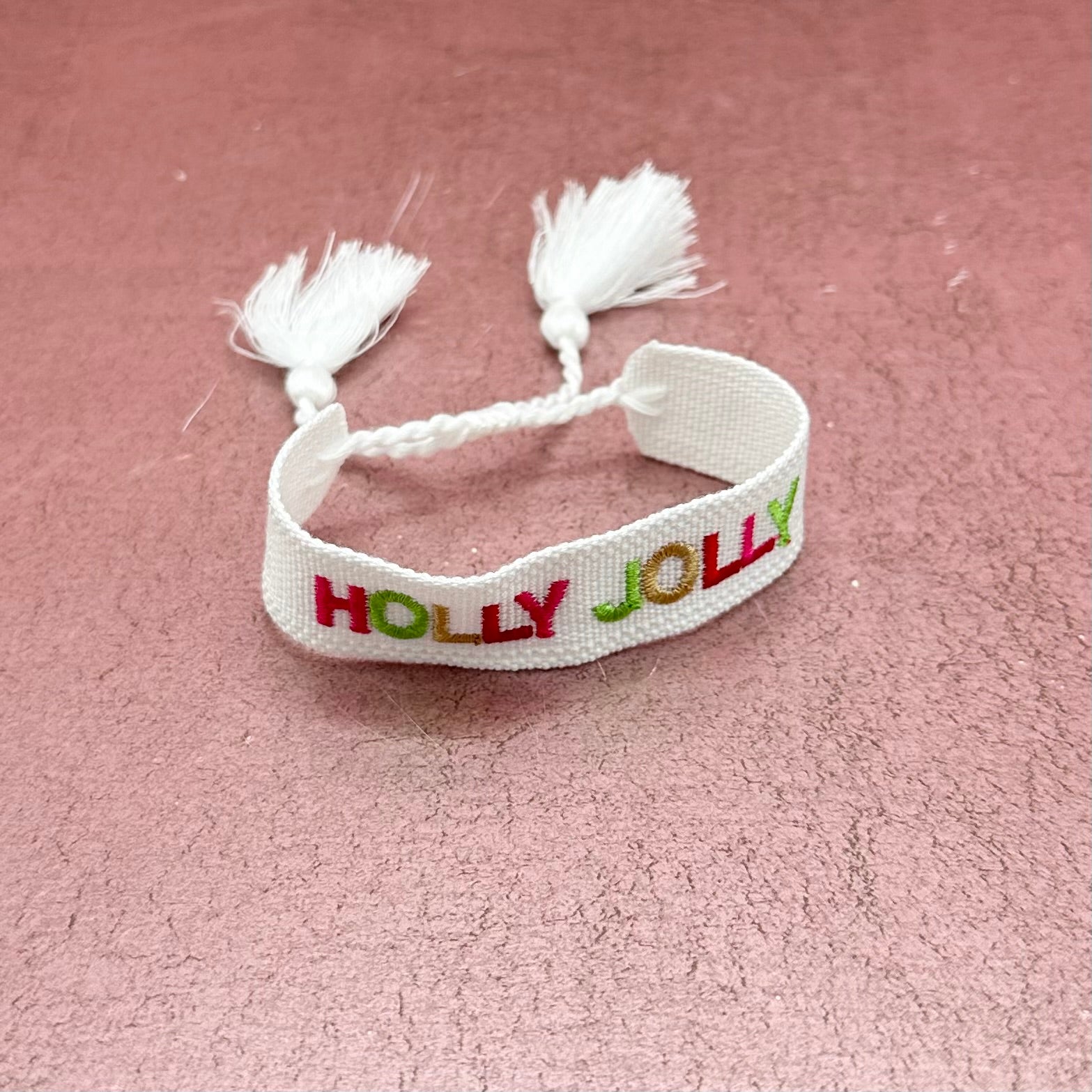 Holly Jolly Embroidered Tassel Bracelet