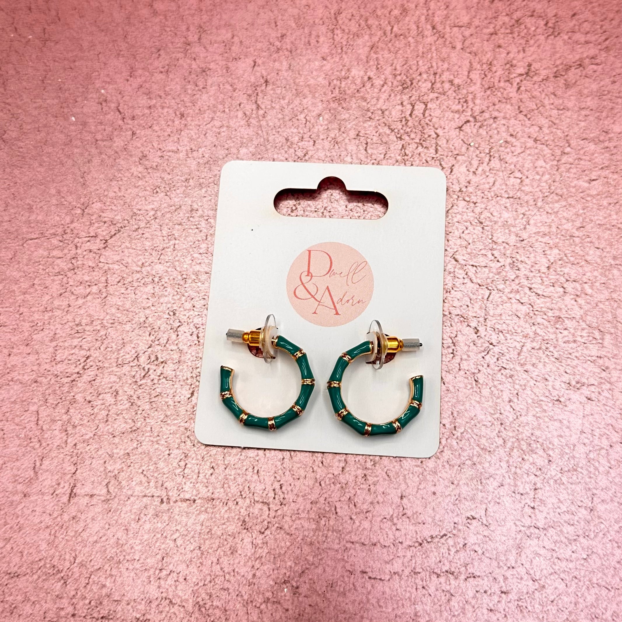 Enamel Bamboo Earrings Small Hoops