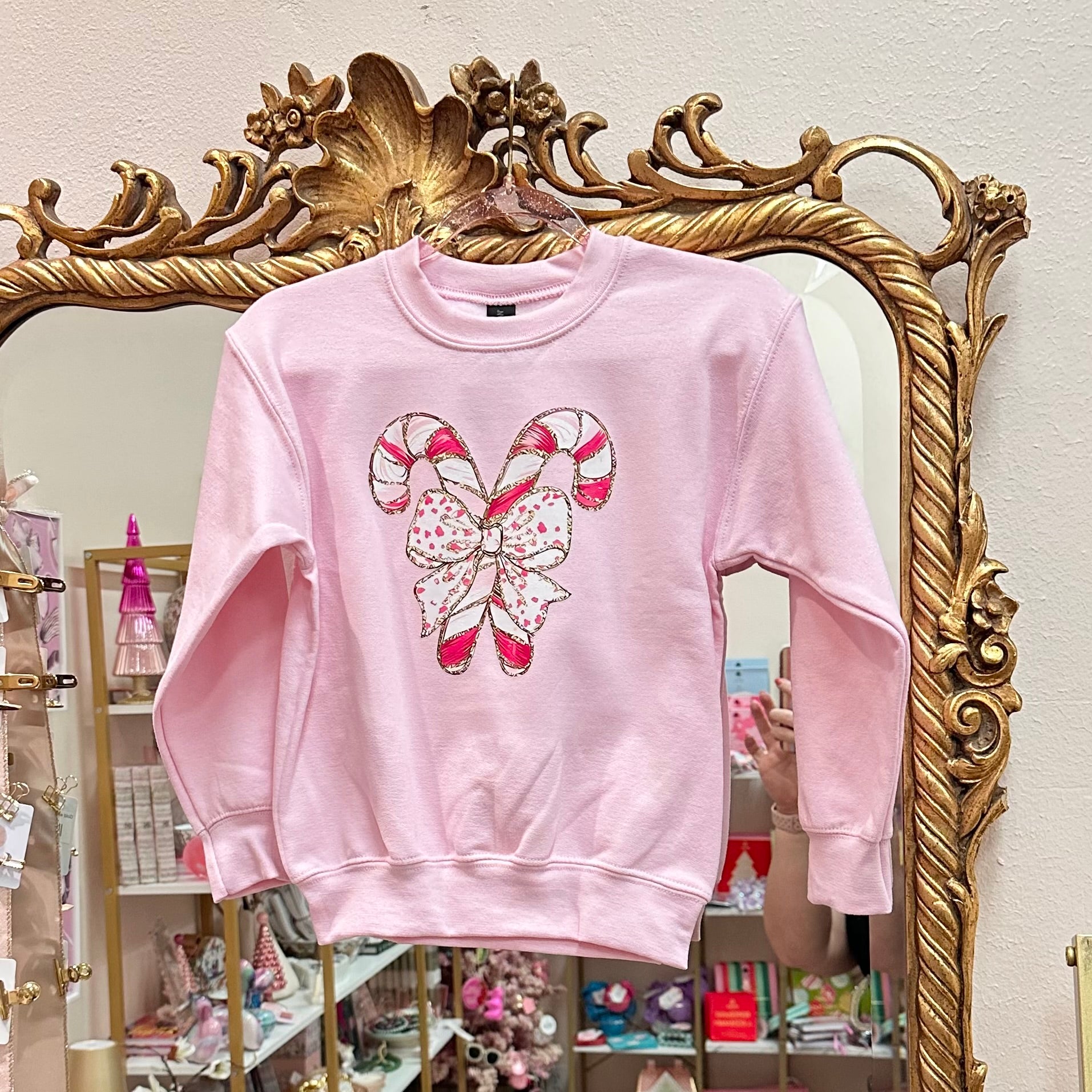 Kids Pink Candy Cane Sweatshirt