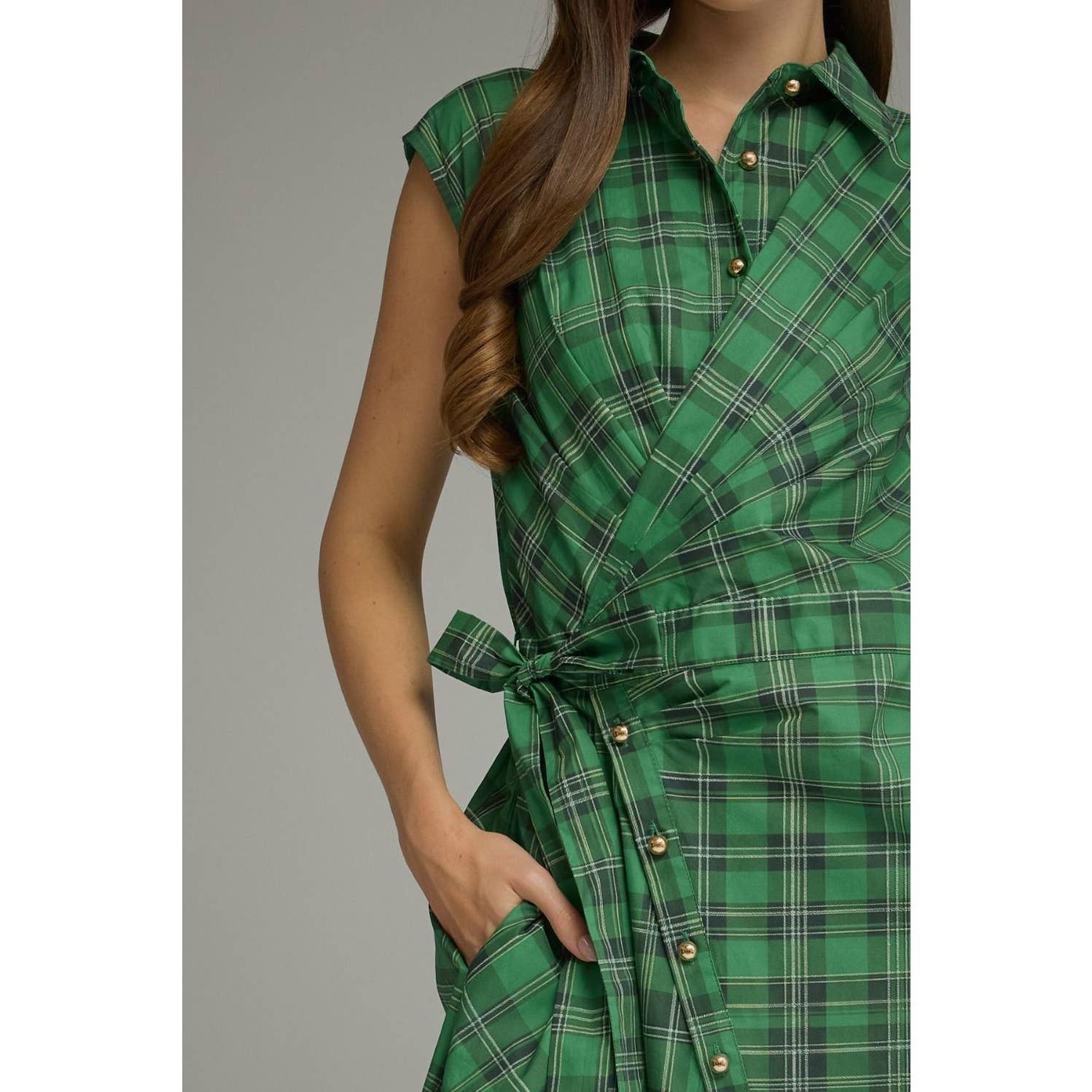 Plaid Cap Sleeve Midi Dress