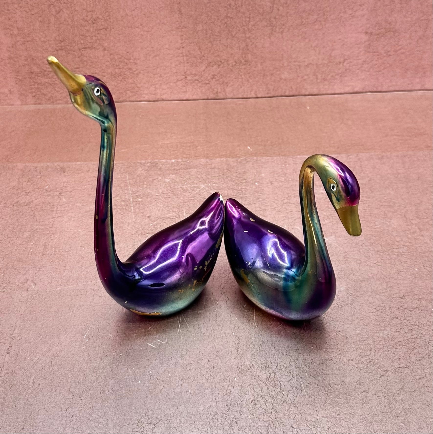 Rainbow Colored Brass Swan Pair