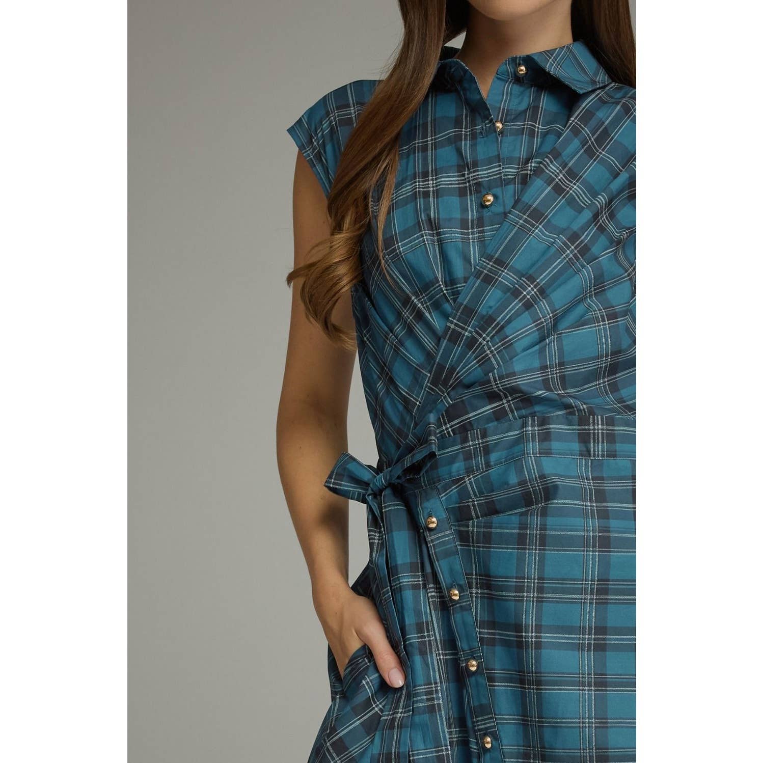 Plaid Cap Sleeve Midi Dress