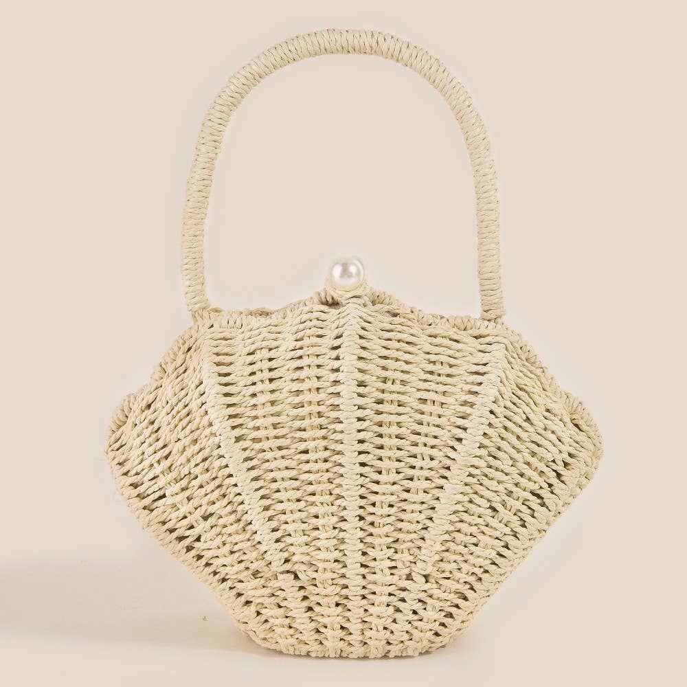 Straw Braided Seashell Bag