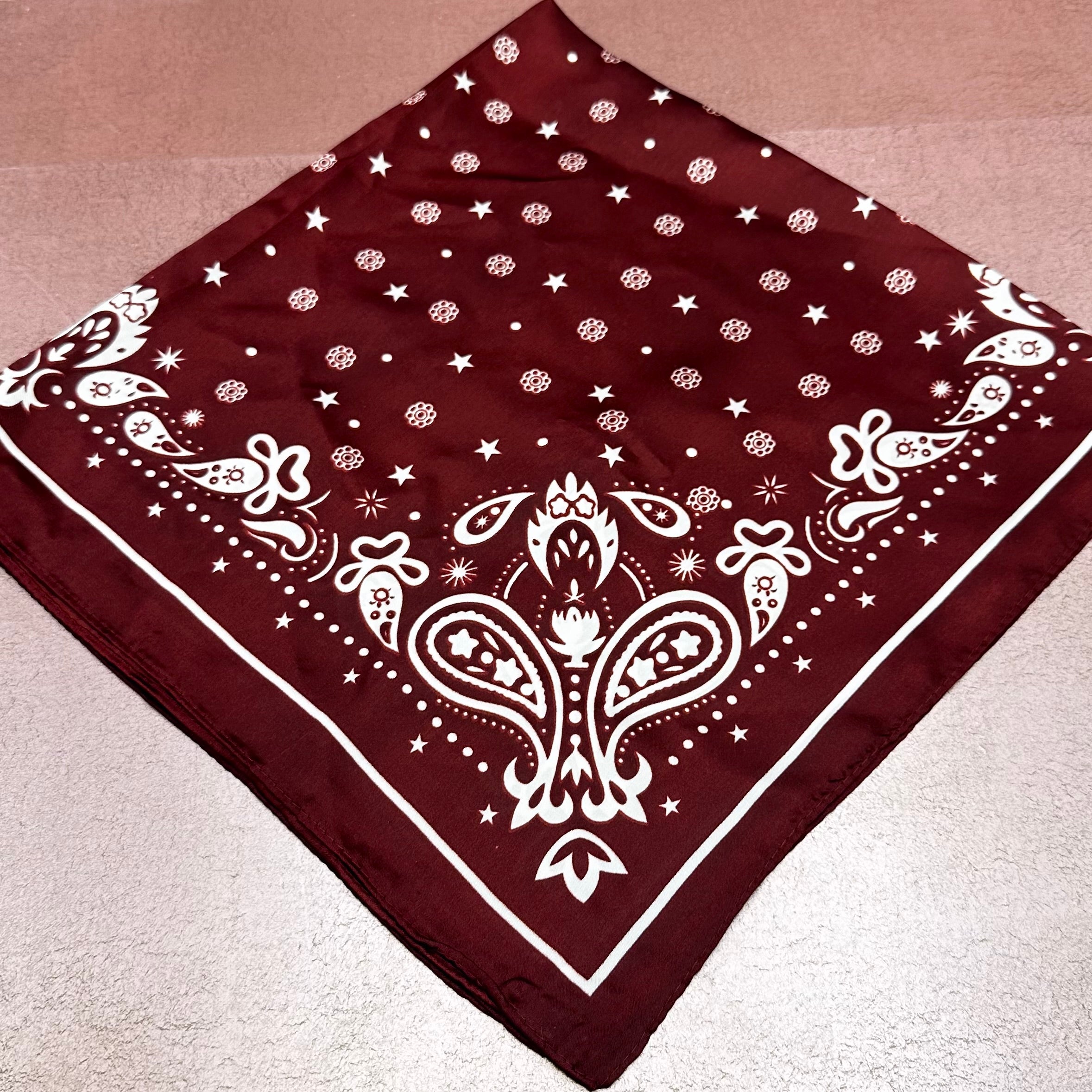 Maroon & White Floral w/ Stars Scarf