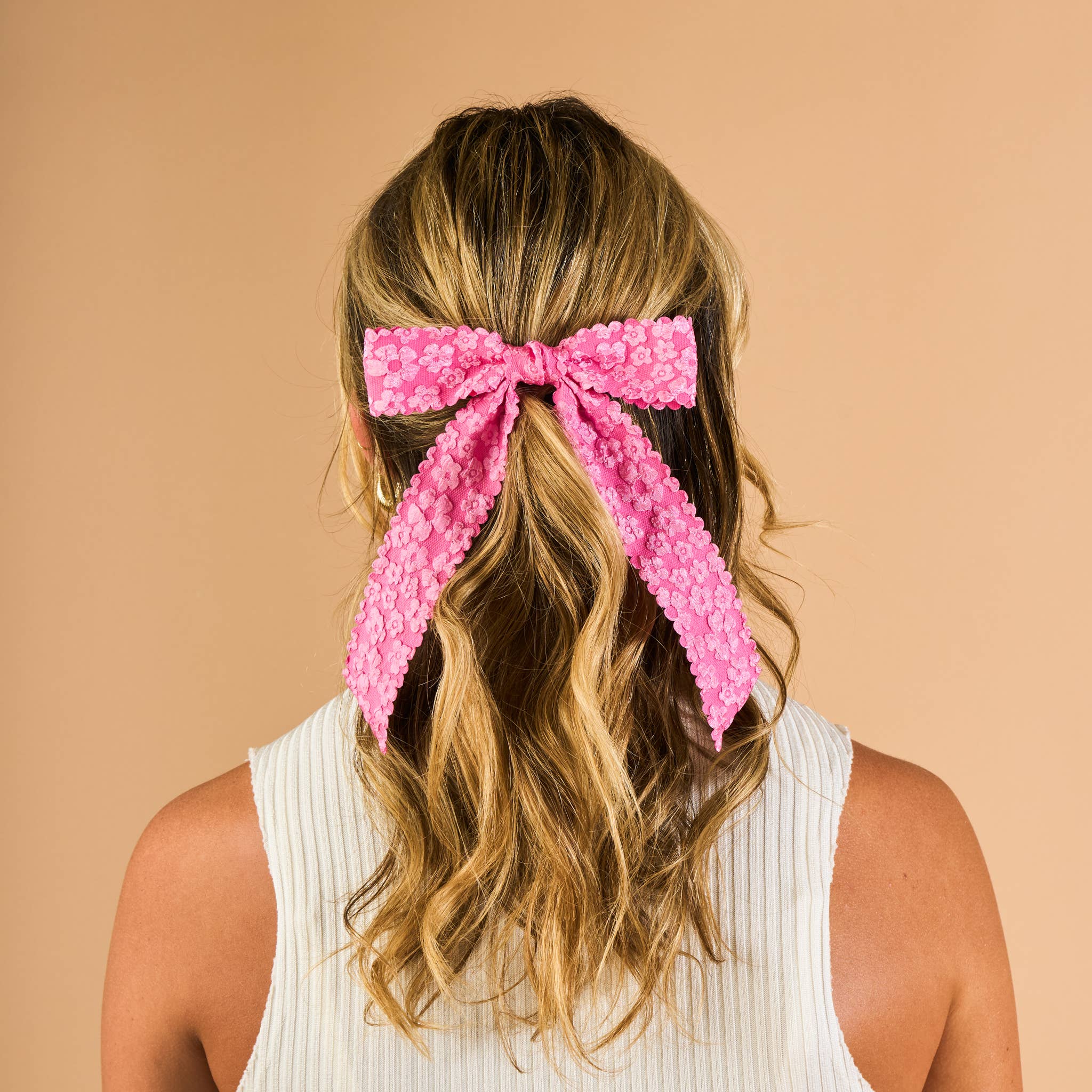 Flower Scallop Hair Bow-Hot Pink
