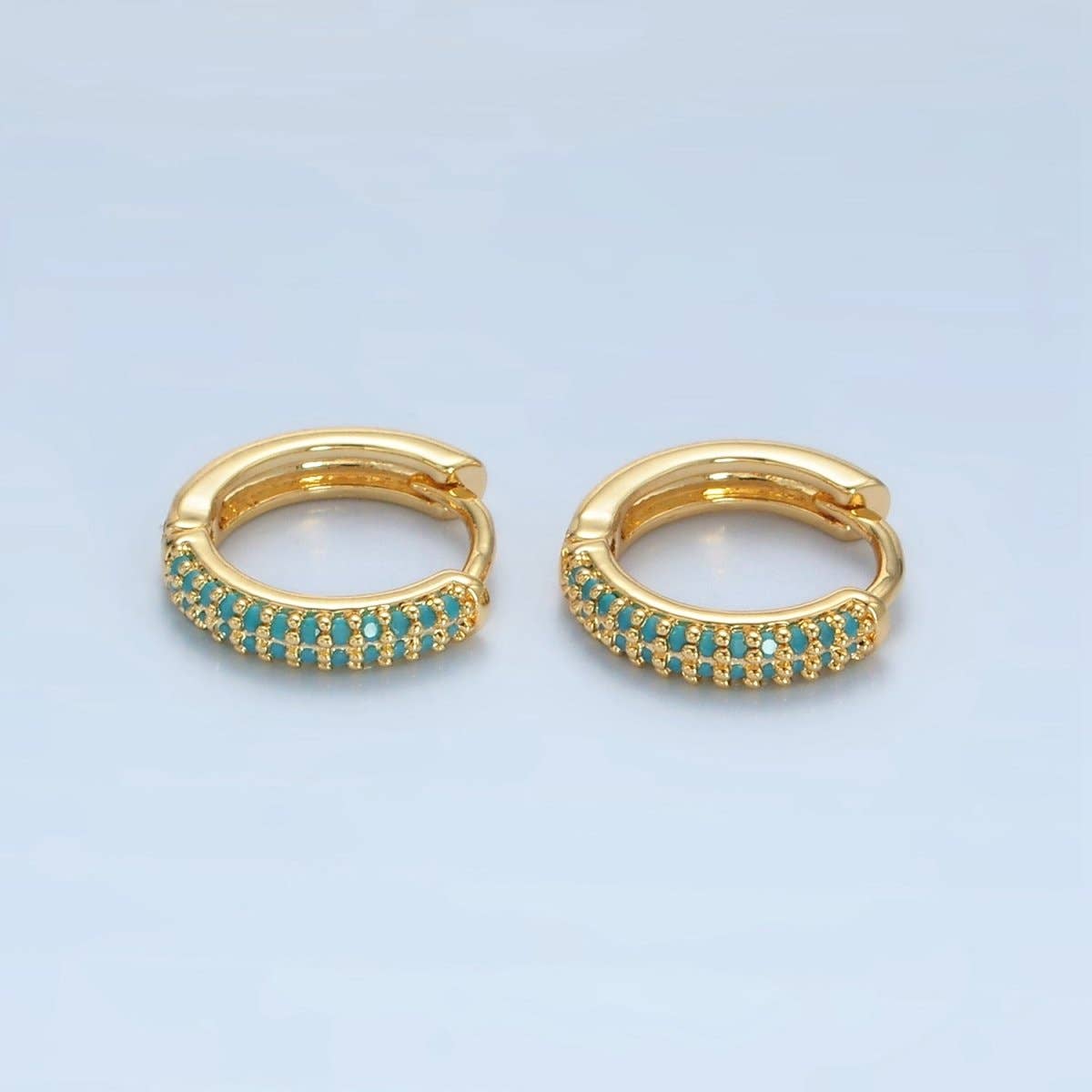 Turquoise Micro Paved Huggie Earrings
