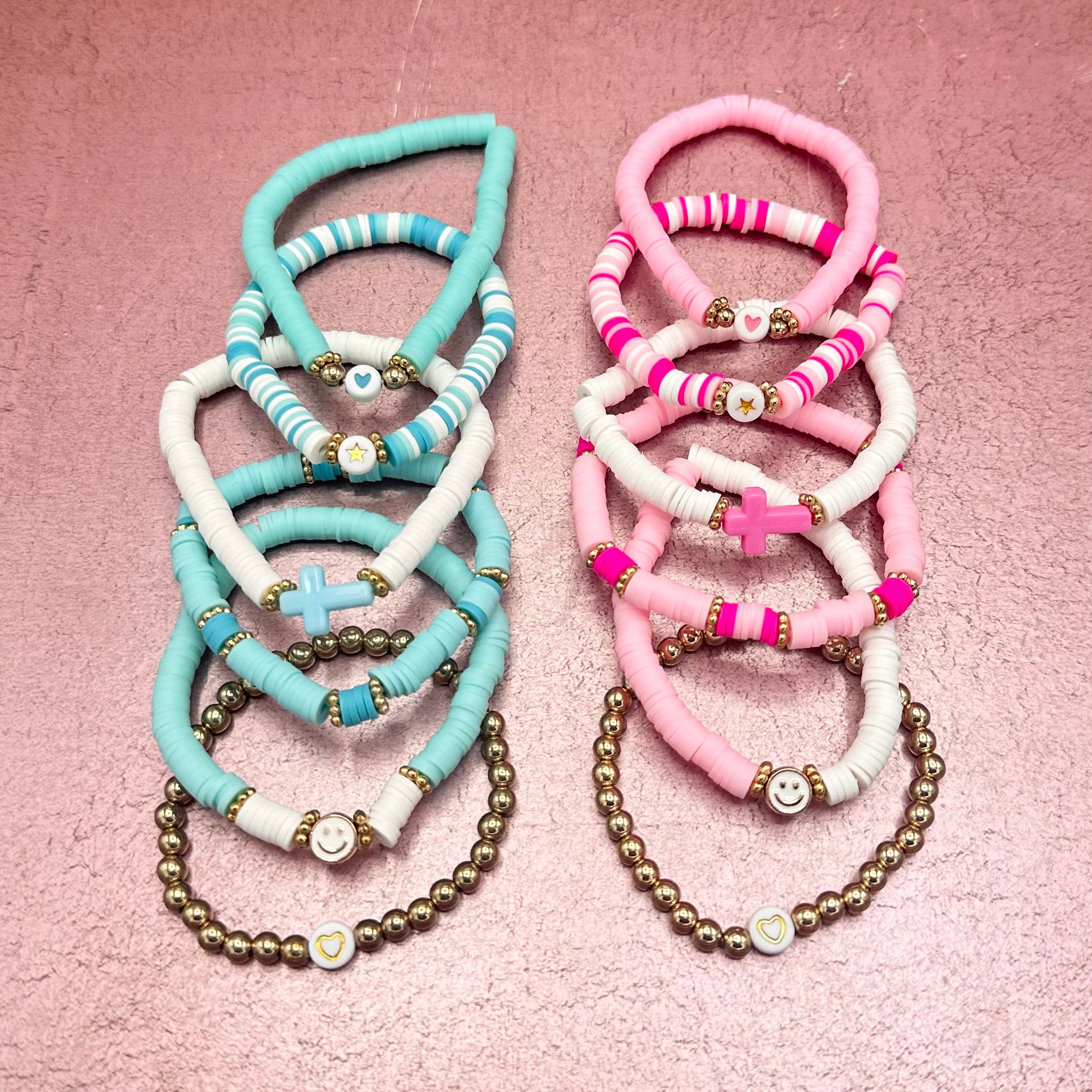 Cross/Smiley/Heart Beaded Bracelet Stack
