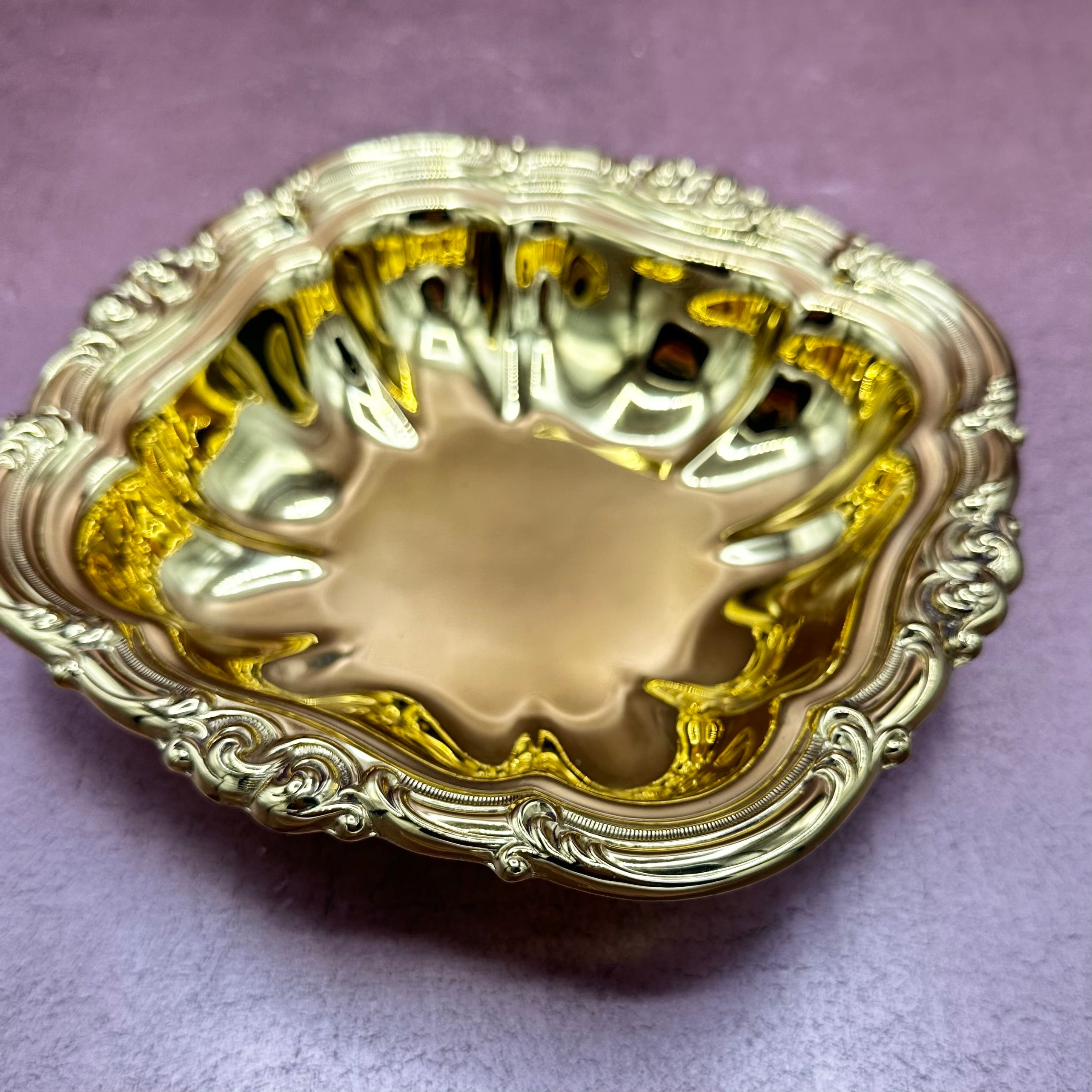 Vintage Square Brass Scalloped Bowl