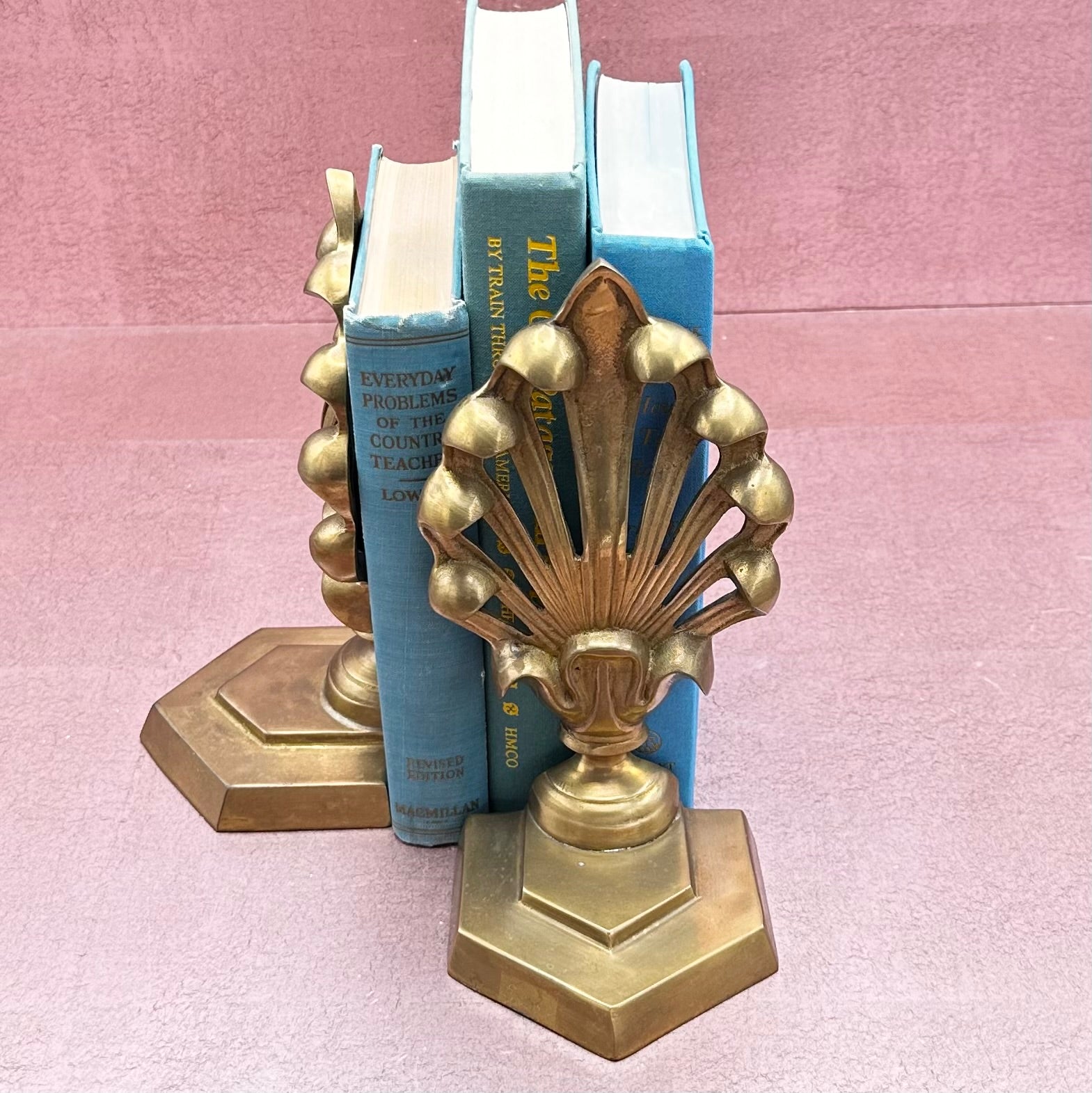 Vintage Fan Shell Brass Bookends