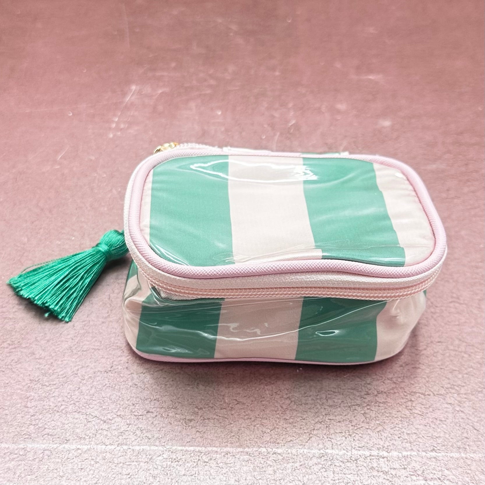 Pink & Green Striped Nylon Jewelry Organizer