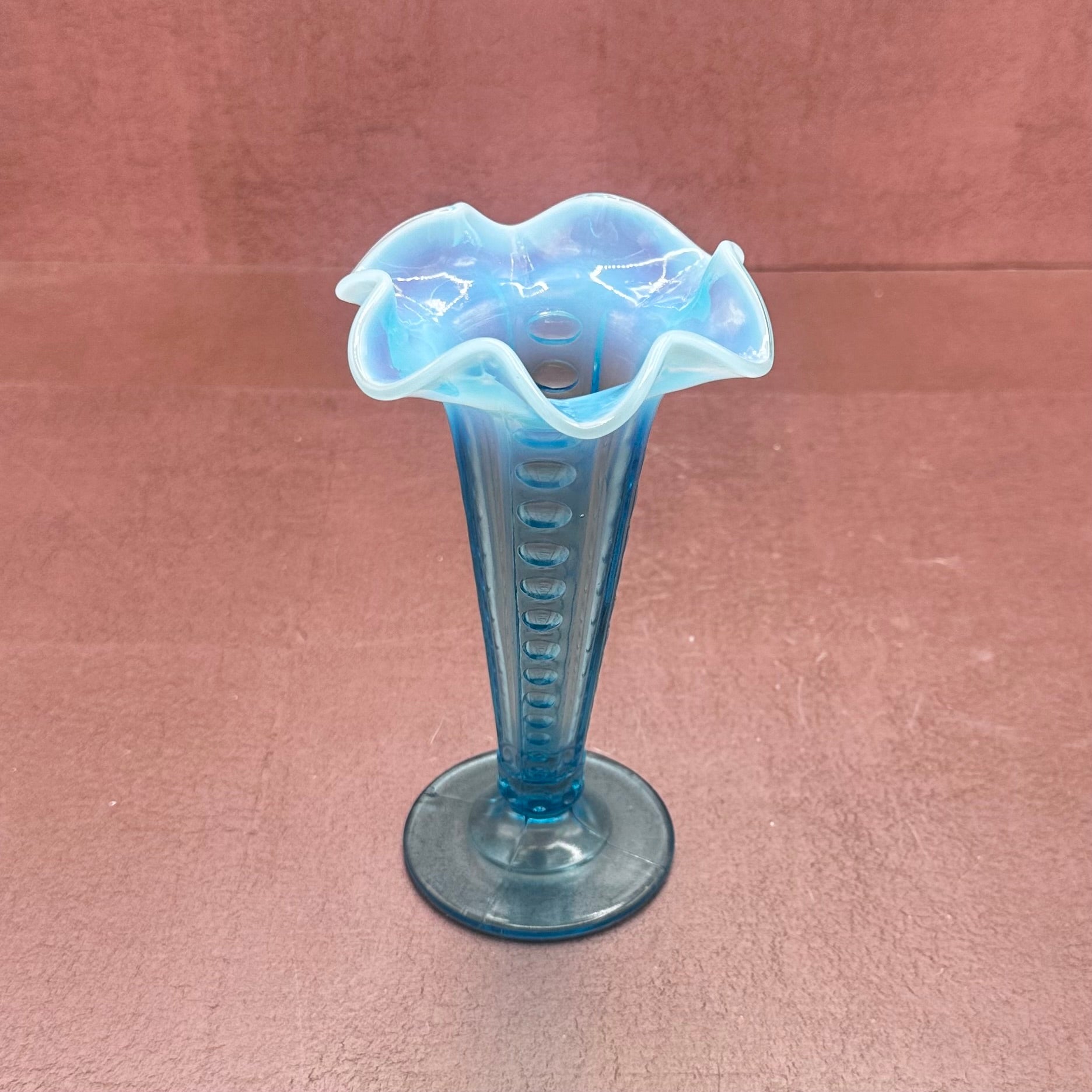 Aqua Fluted Dot Fenton Vase