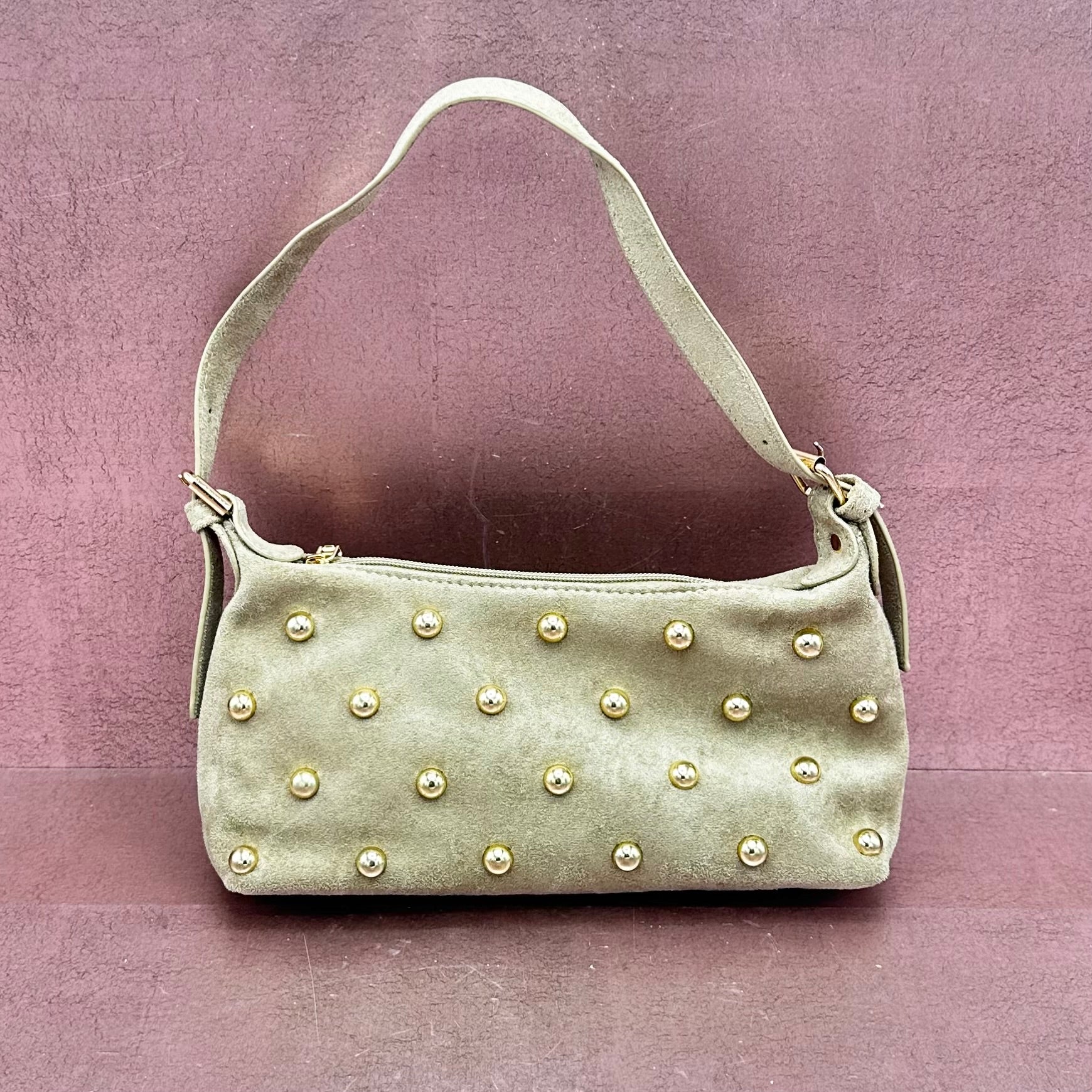 Studded Faux Suede Handbag