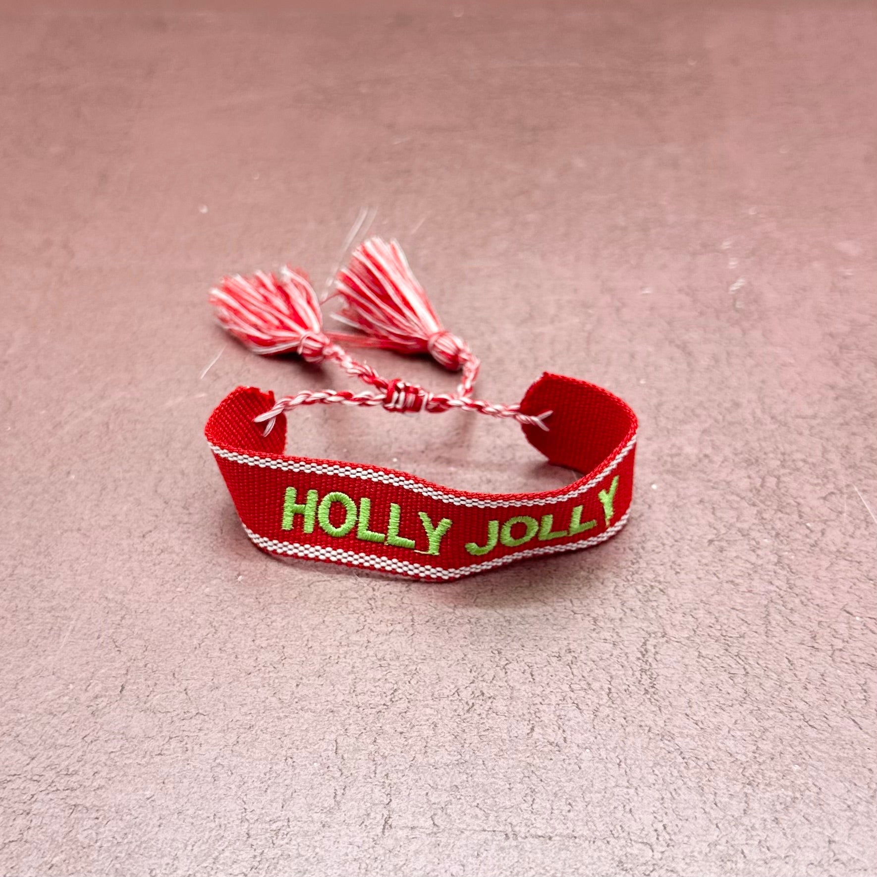 Holly Jolly Embroidered Tassel Bracelet