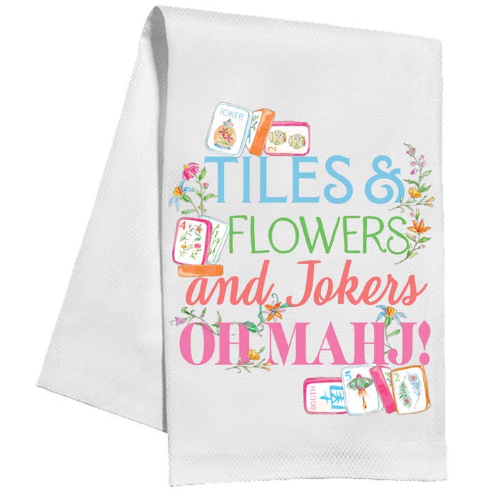 Tiles & Flowers and Jokers Oh Mahj! Kitchen Towel