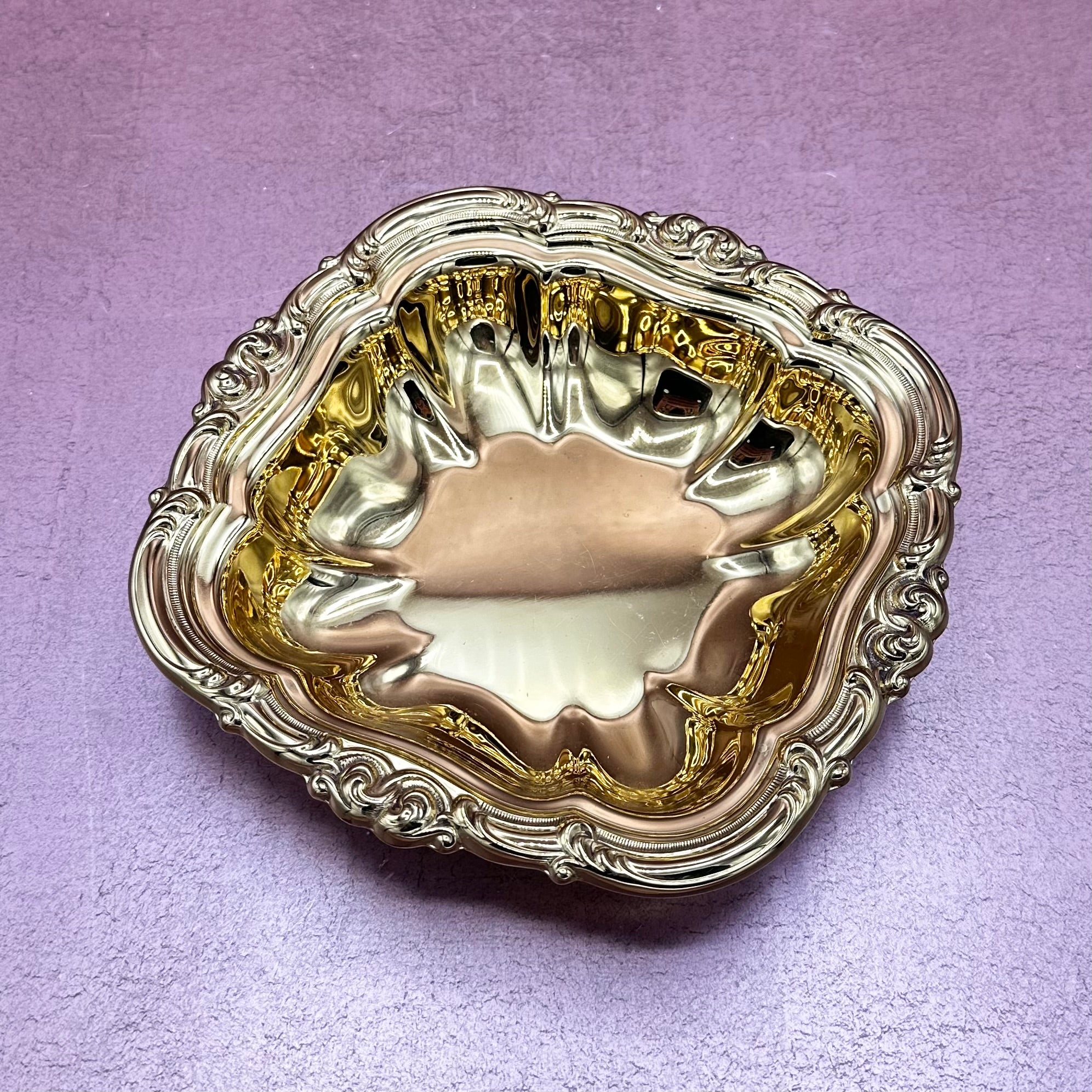 Vintage Square Brass Scalloped Bowl