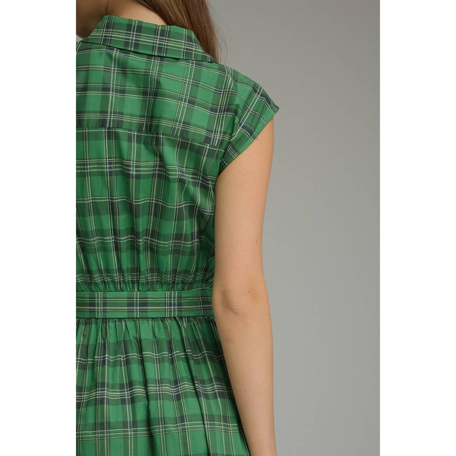 Plaid Cap Sleeve Midi Dress