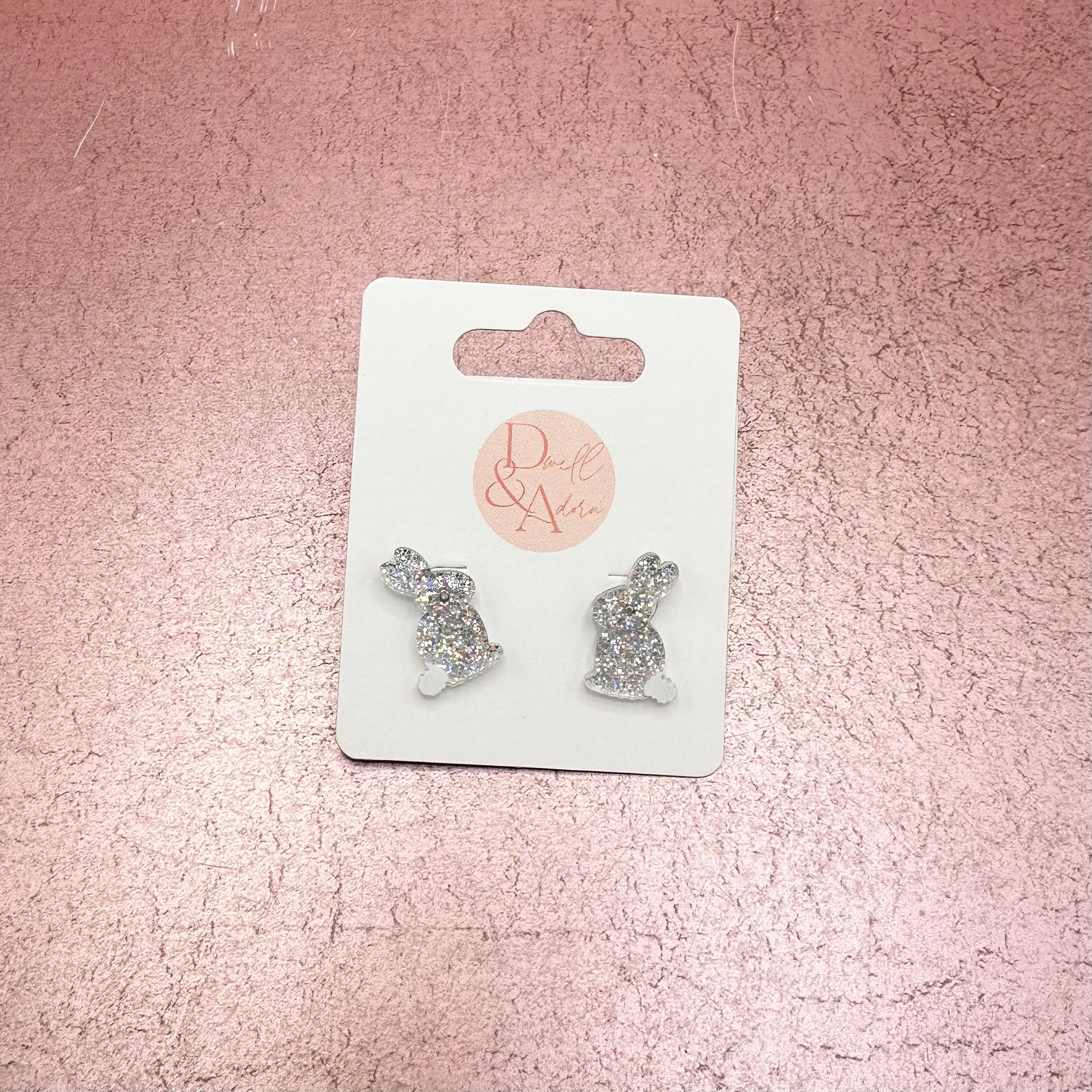 Acrylic Glitter Bunny Stud Earrings