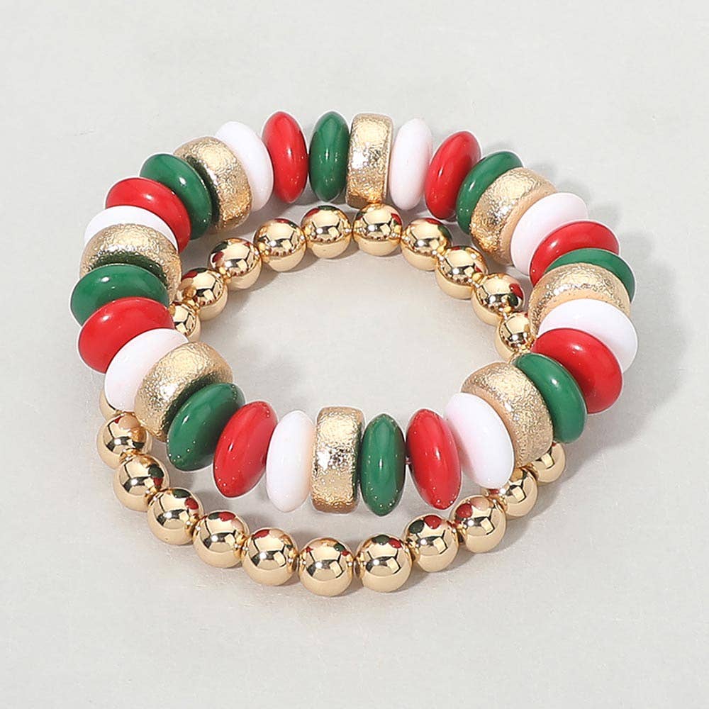 Red & Green Disc Bead Stretch Bracelet