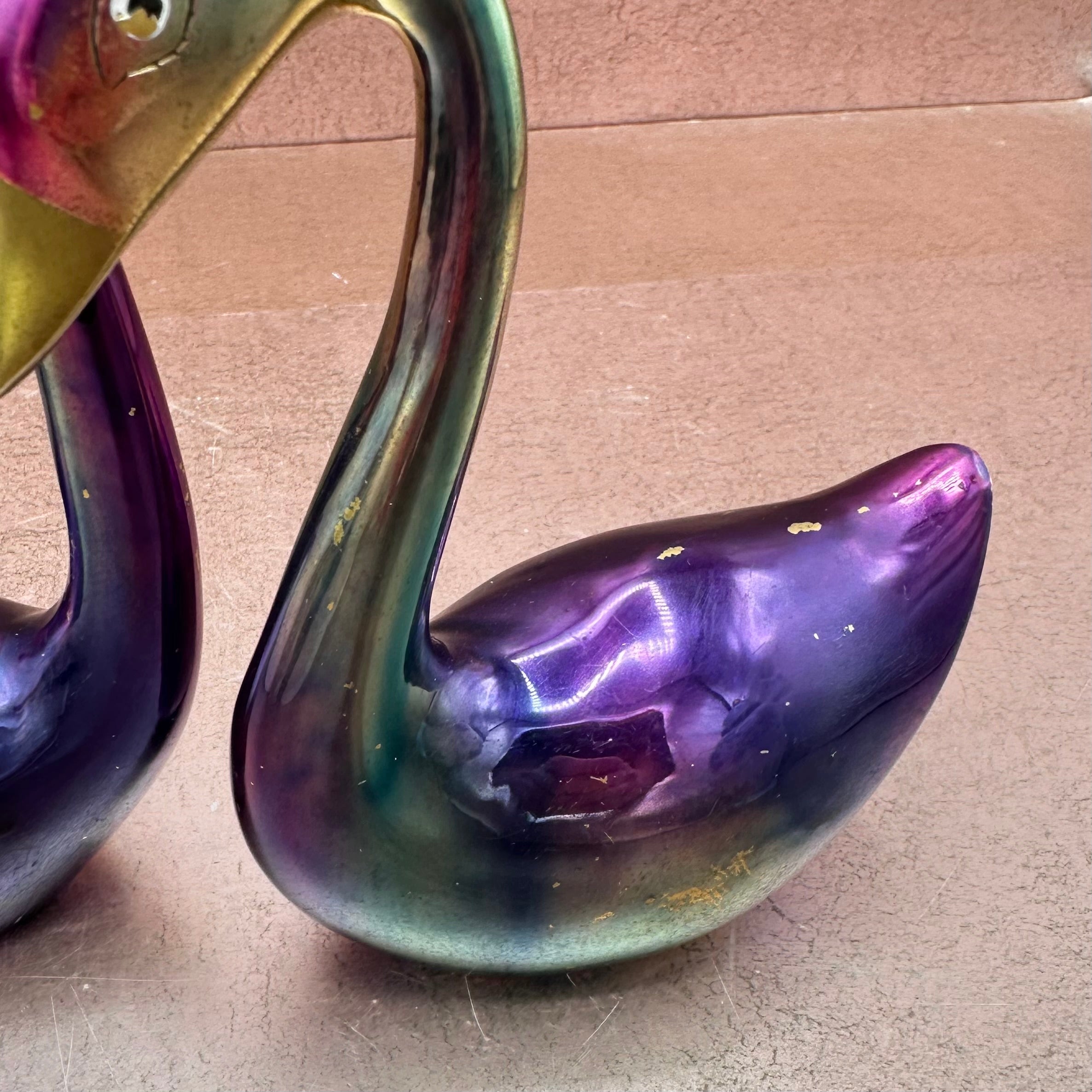 Rainbow Colored Brass Swan Pair